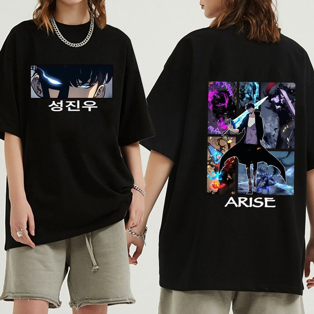 Solo Leveling Shirt Arise Solo Levelling Manga Anime Sung Jin Woo Black T-Shirt-1 Solo Leveling Shirt Arise Solo Levelling Manga Anime Sung Jin Woo Black T-Shirt-1