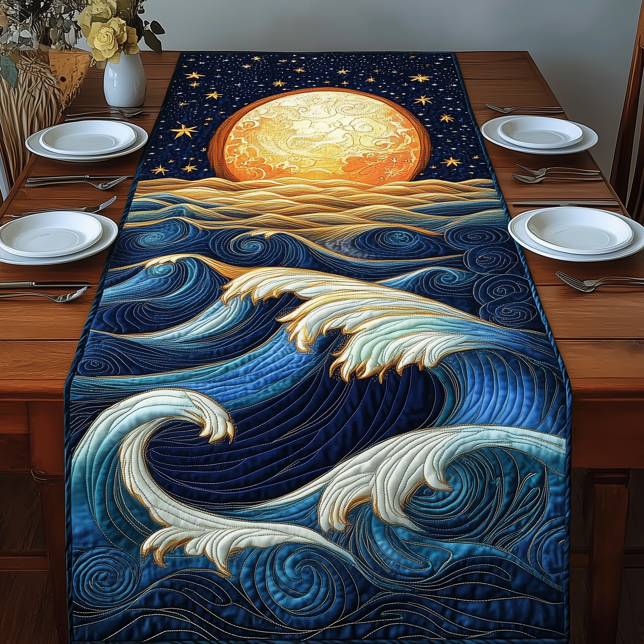 Sound Of Ocean Quilted Table Runner Valentines Day Presents For Him-1
