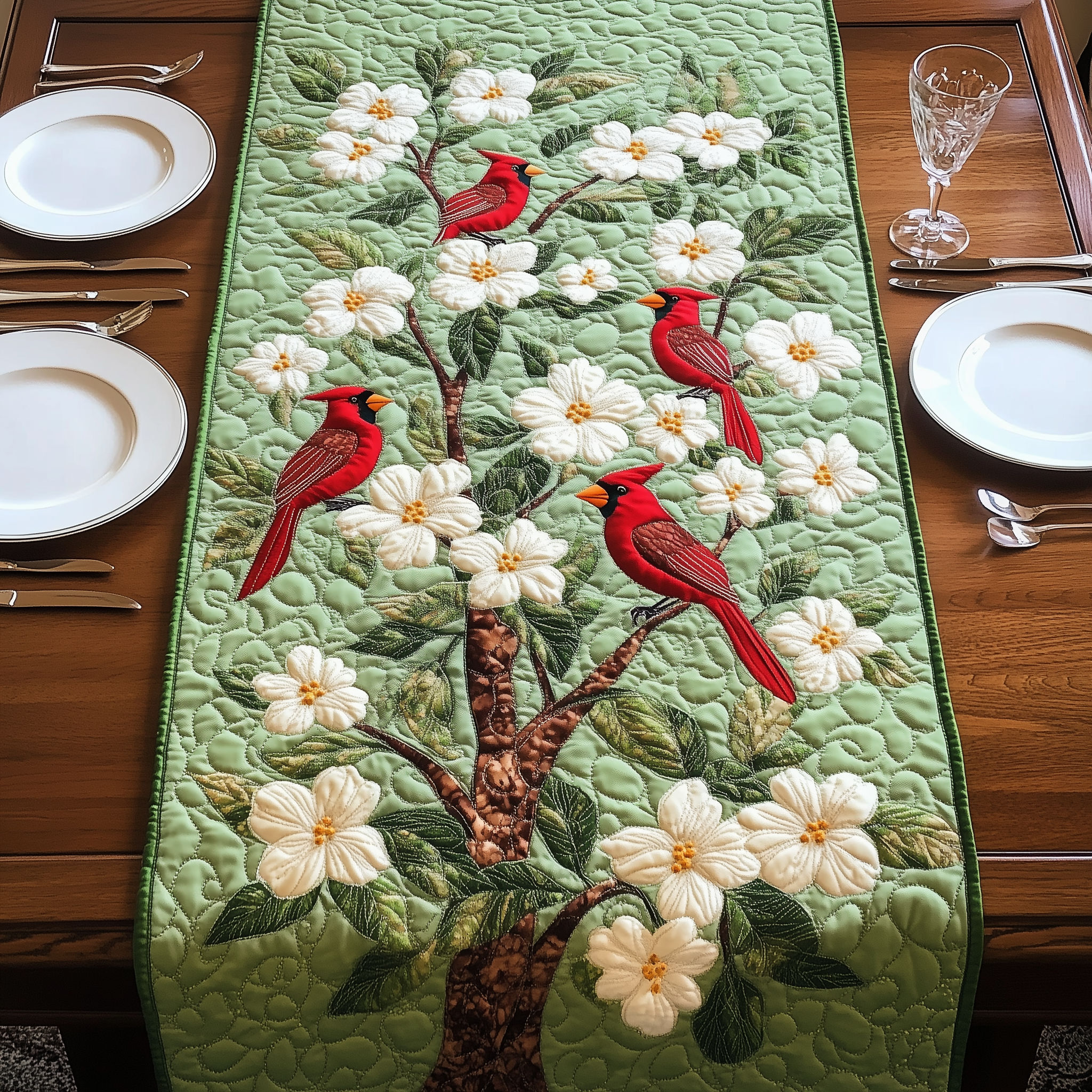 Spring Cardinals Quilted Table Runner Cardinal Gift Items-1