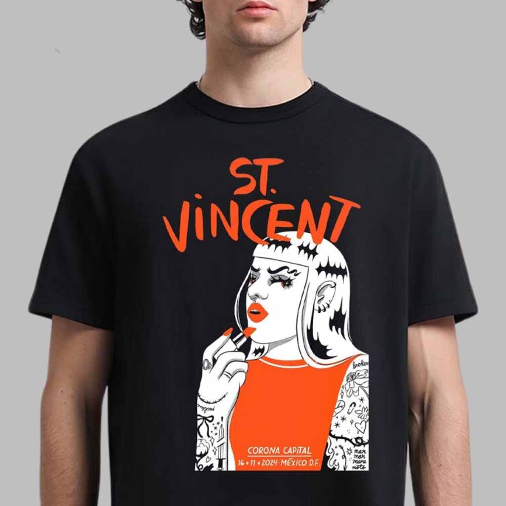 St Vincent Merch Poster For Show In Ciudad De Mexico 2024 T-Shirt Best Gifts For Fans-1