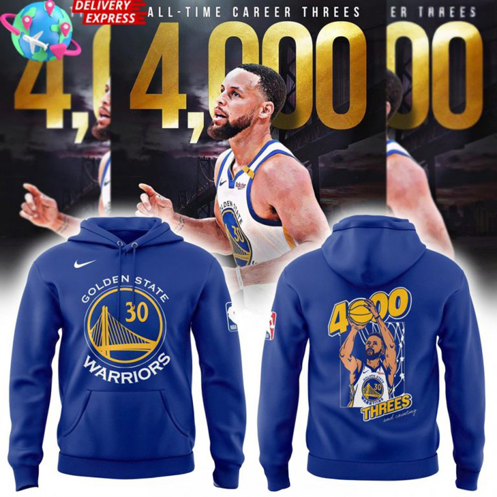Stephen Curry Warriors 4000 Threes And Counting Special Blue Hoodie Father's Day Gifts-1