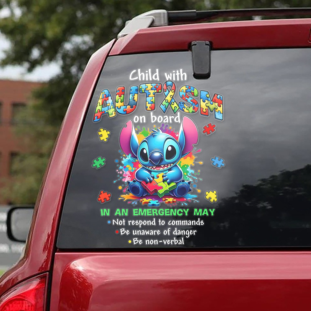 Stitch Child With Autism On Board Car Sticker Support Autism Awareness Month Merchandise-1 Stitch Child With Autism On Board Car Sticker Support Autism Awareness Month Merchandise-1
