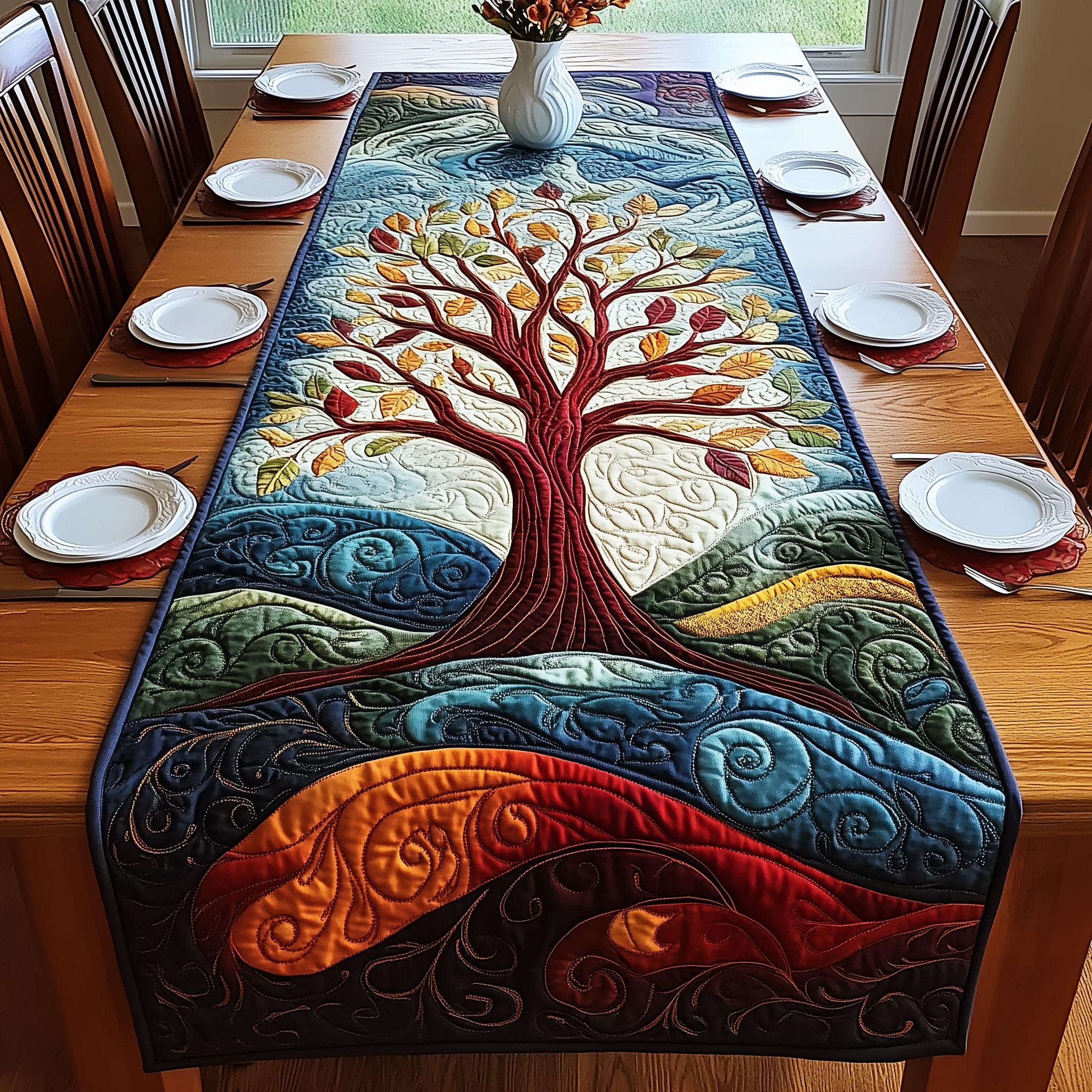 Stunning Tree Of Life Quilted Table Runner Valentine Gift For Girlfriend-1 Stunning Tree Of Life Quilted Table Runner Valentine Gift For Girlfriend-1