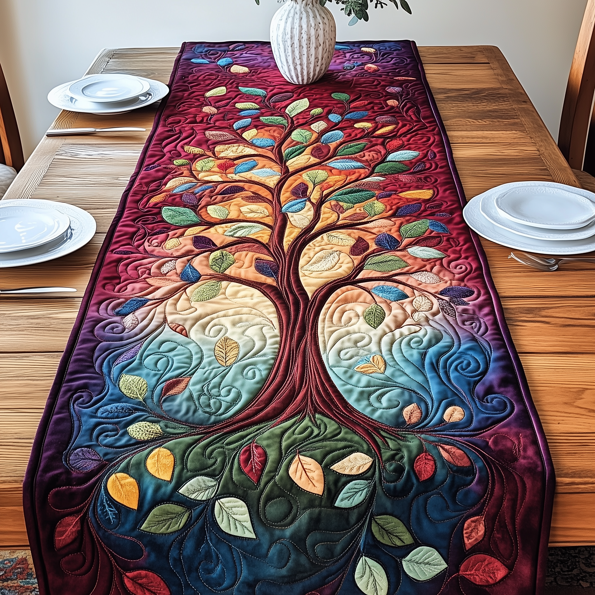 Stunning Tree Of Life Quilted Table Runner Valentines Presents For Her-1 Stunning Tree Of Life Quilted Table Runner Valentines Presents For Her-1