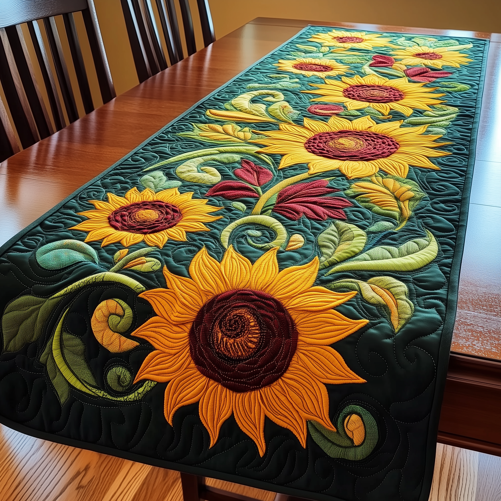 Sunflowers Quilted Table Runner Decorations Holiday Dining Table Runner Sunflower Gift Items-1 Sunflowers Quilted Table Runner Decorations Holiday Dining Table Runner Sunflower Gift Items-1