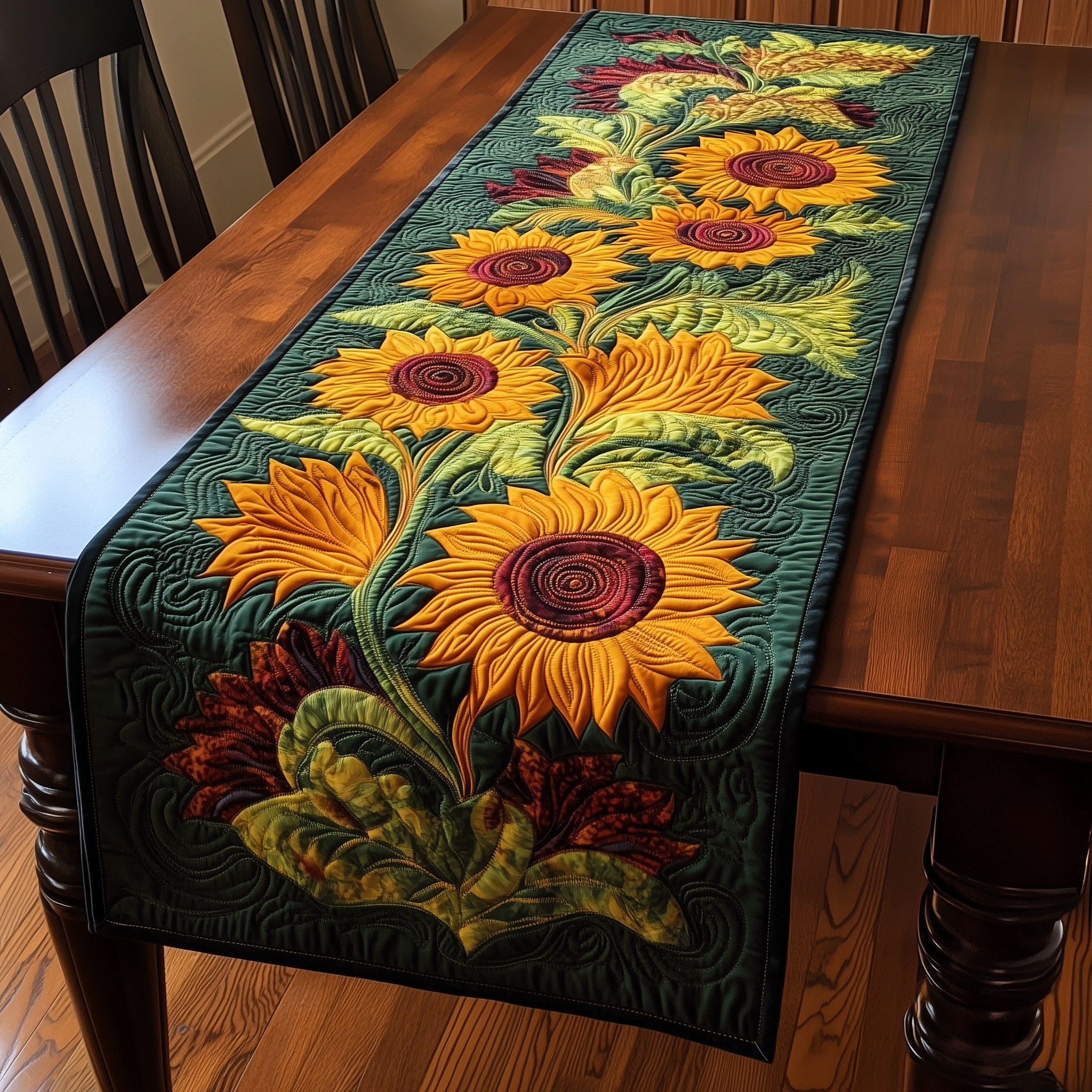 Sunflowers Quilted Table Runner Decorations Themed Sunflower Items For Gifts-1 Sunflowers Quilted Table Runner Decorations Themed Sunflower Items For Gifts-1