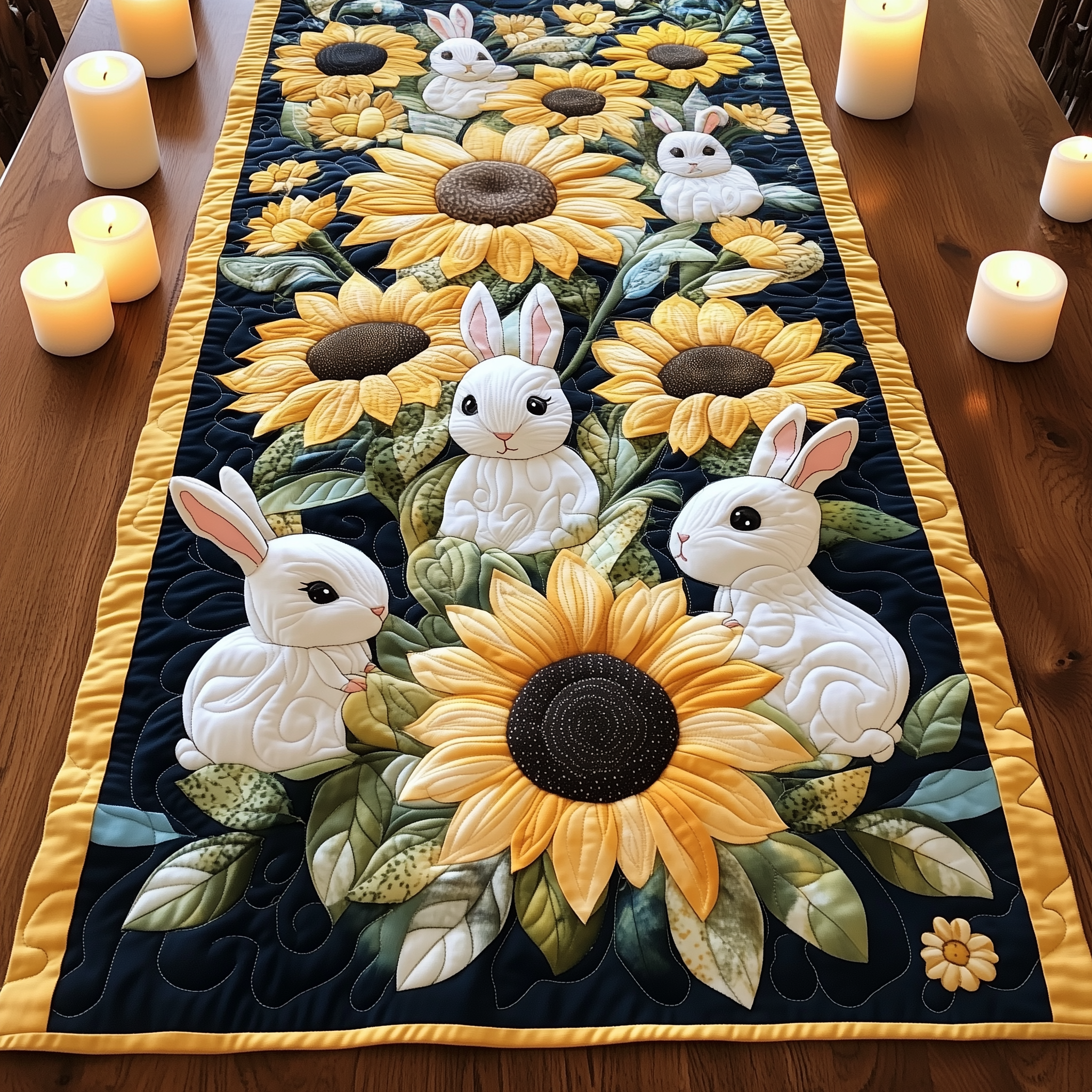 Sunny Bunny Dreams Quilted Table Runner Gifts For Bunny Rabbit Lovers-1 Sunny Bunny Dreams Quilted Table Runner Gifts For Bunny Rabbit Lovers-1