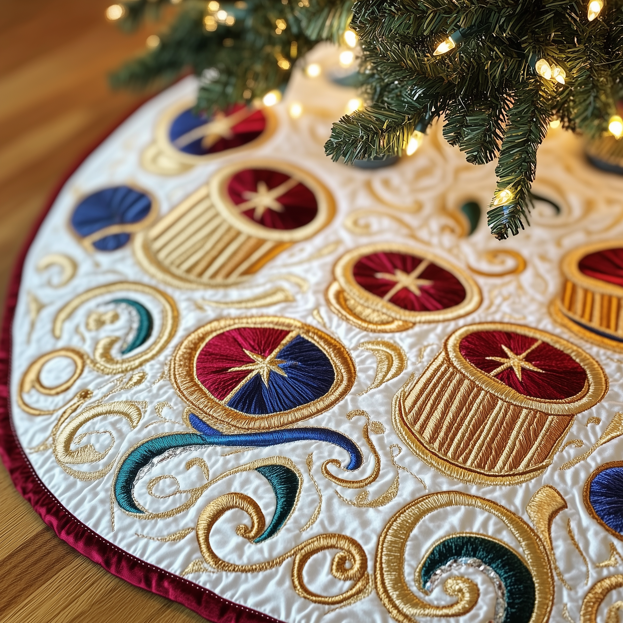 Swirl Drum Christmas Quilted Tree Skirt Holiday Tree Skirts Decorations Christmas Presents For Drummers-1 Swirl Drum Christmas Quilted Tree Skirt Holiday Tree Skirts Decorations Christmas Presents For Drummers-1