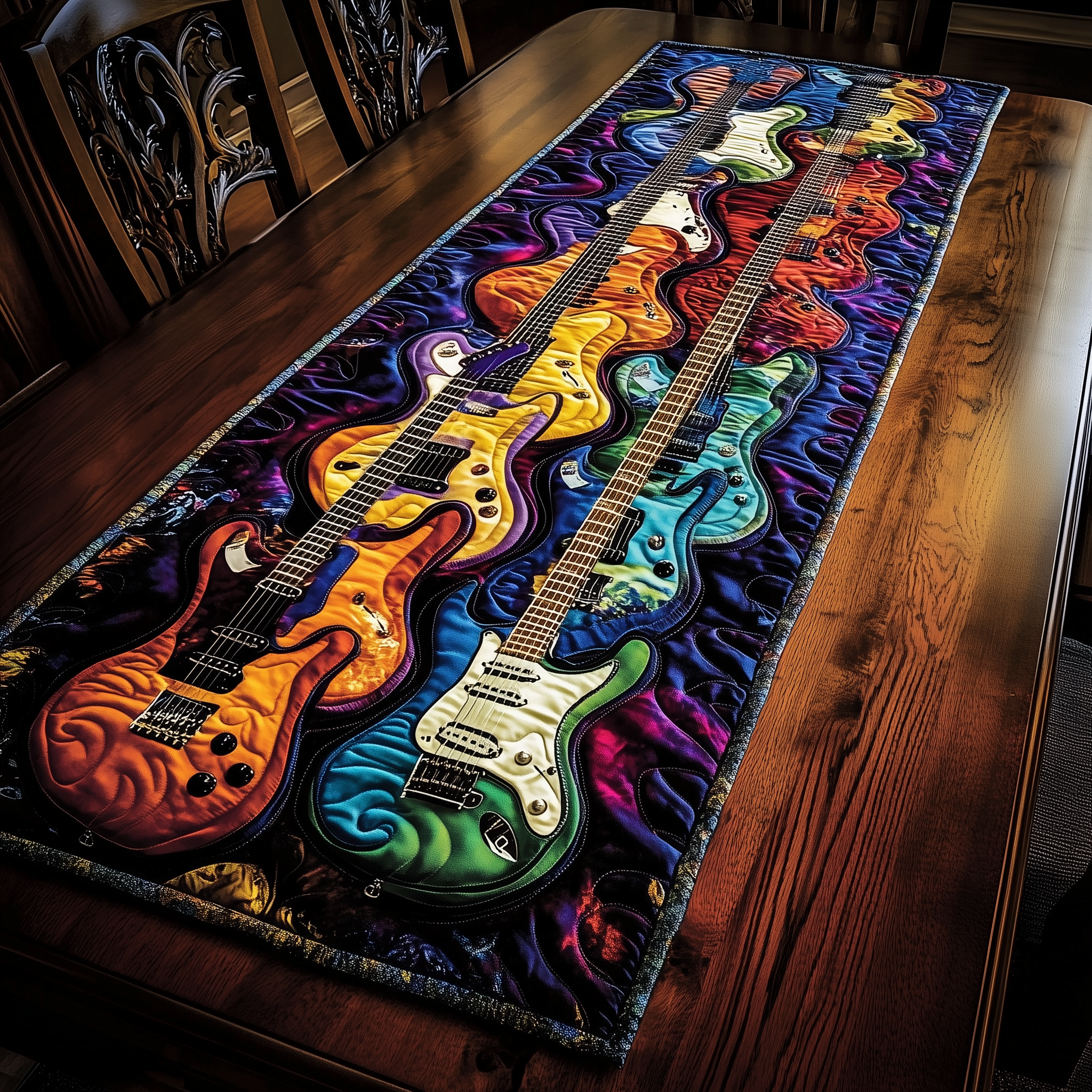 Swirl Guitar Quilted Table Runner Christmas Gifts For Guitarists For Dad Husband-1