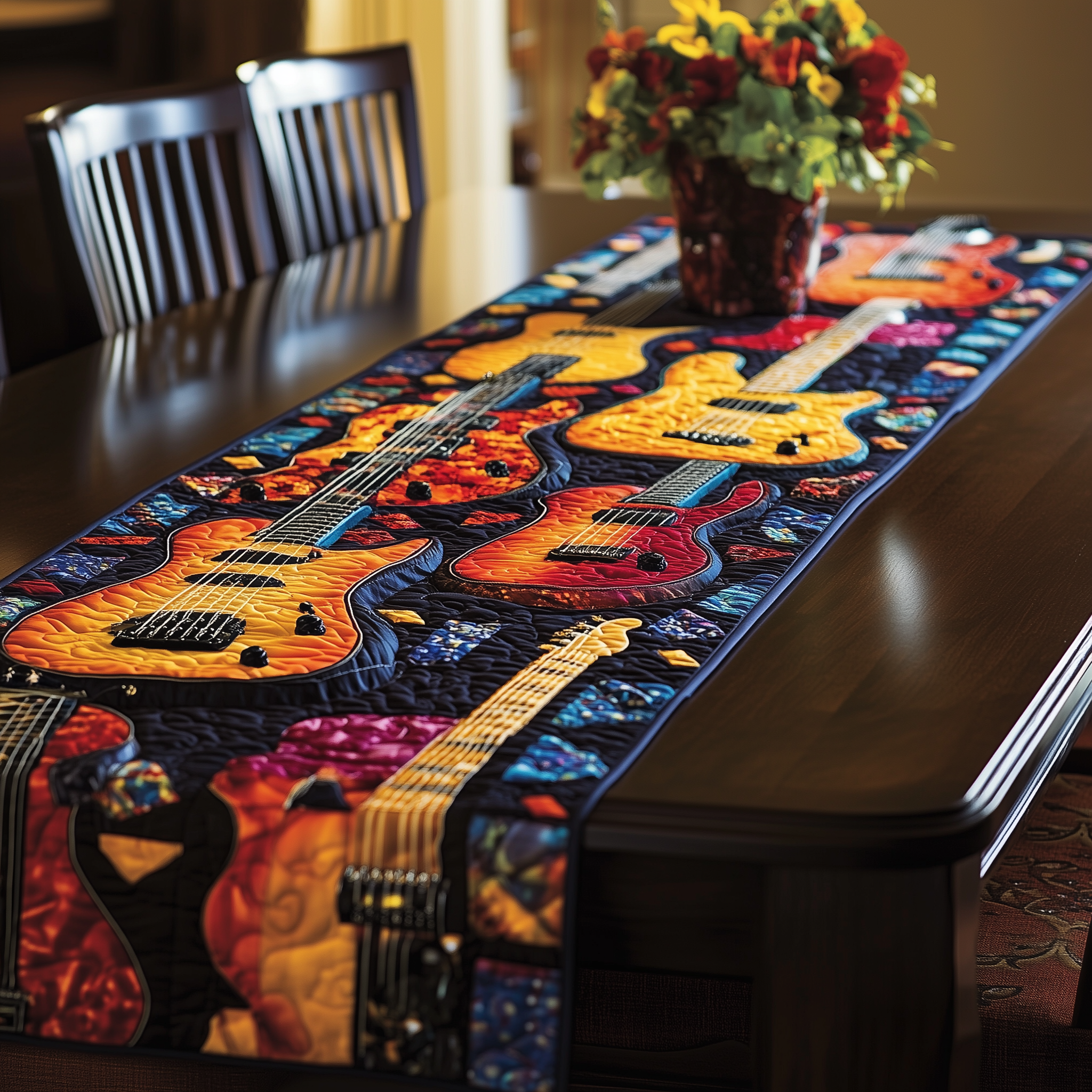 Swirl Guitar Quilted Table Runner Christmas Presents For Guitarists For Boyfriend-1 Swirl Guitar Quilted Table Runner Christmas Presents For Guitarists For Boyfriend-1