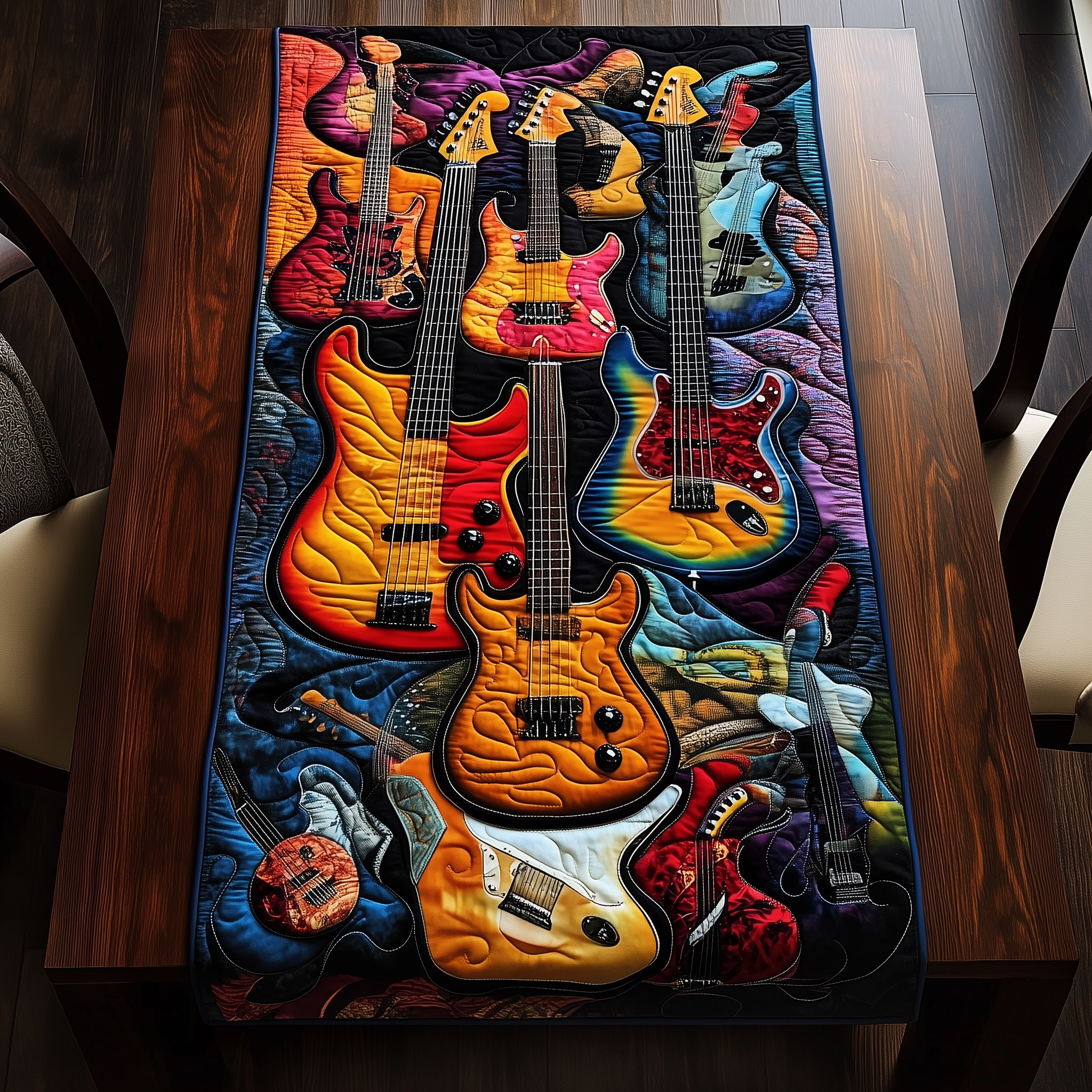 Swirl Guitar Quilted Table Runner Dining Table Runner Merchandise Decorations Guitar Gifts-1 Swirl Guitar Quilted Table Runner Dining Table Runner Merchandise Decorations Guitar Gifts-1