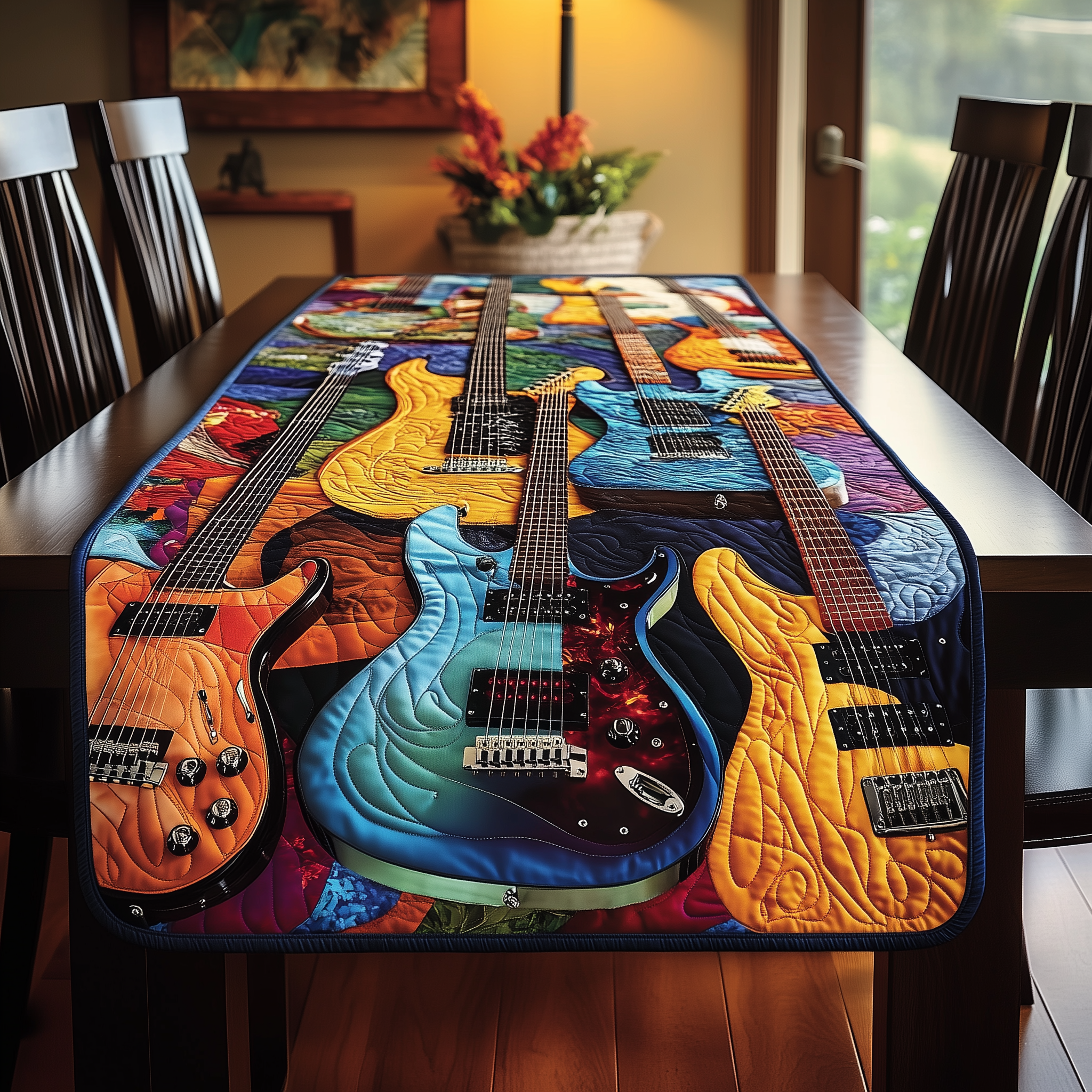 Swirl Guitar Quilted Table Runner Great Xmas Christmas Presents For Guitarists-1 Swirl Guitar Quilted Table Runner Great Xmas Christmas Presents For Guitarists-1
