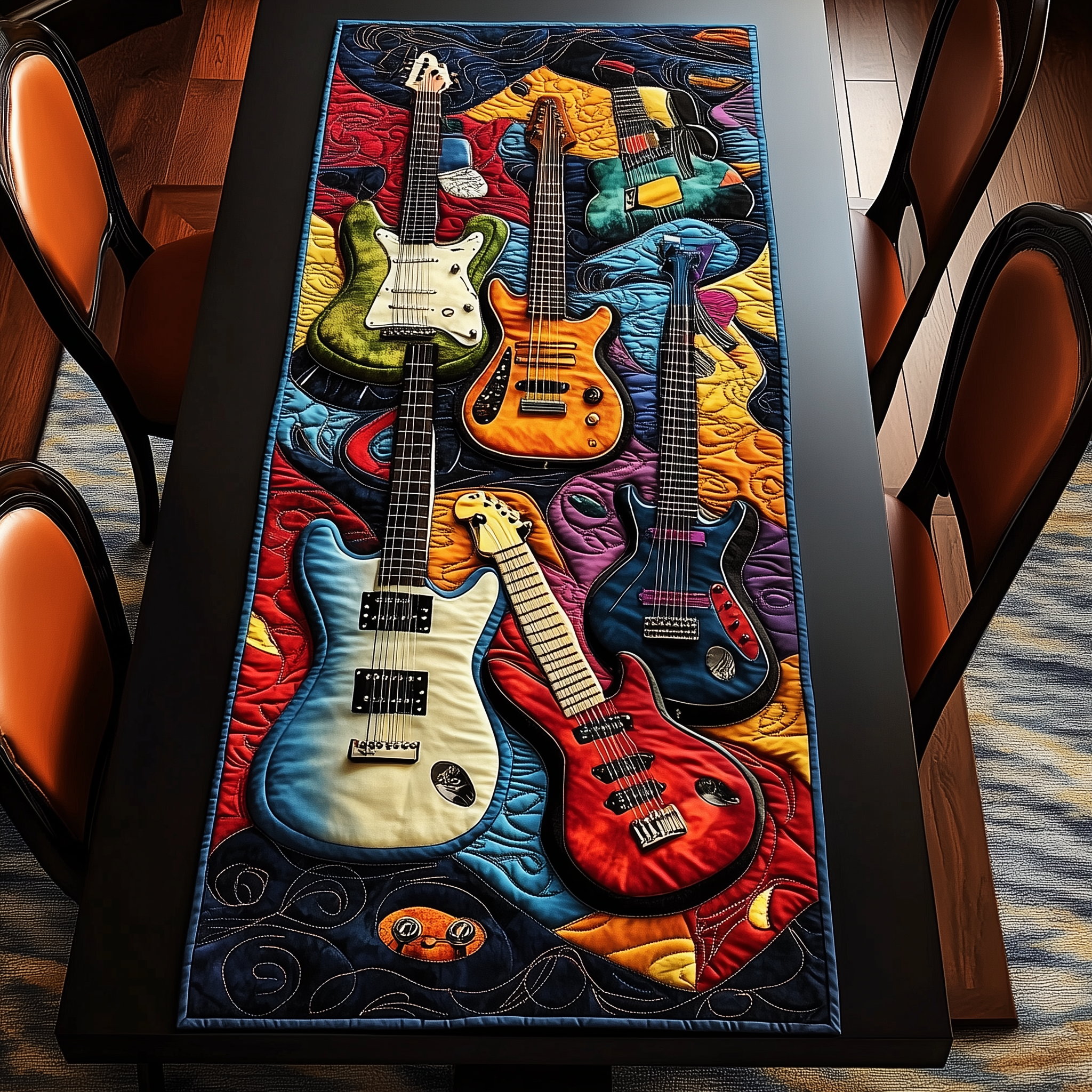 Swirl Guitar Quilted Table Runner Related Xmas Gifts For Guitar Lovers Players For Him Her-1 Swirl Guitar Quilted Table Runner Related Xmas Gifts For Guitar Lovers Players For Him Her-1