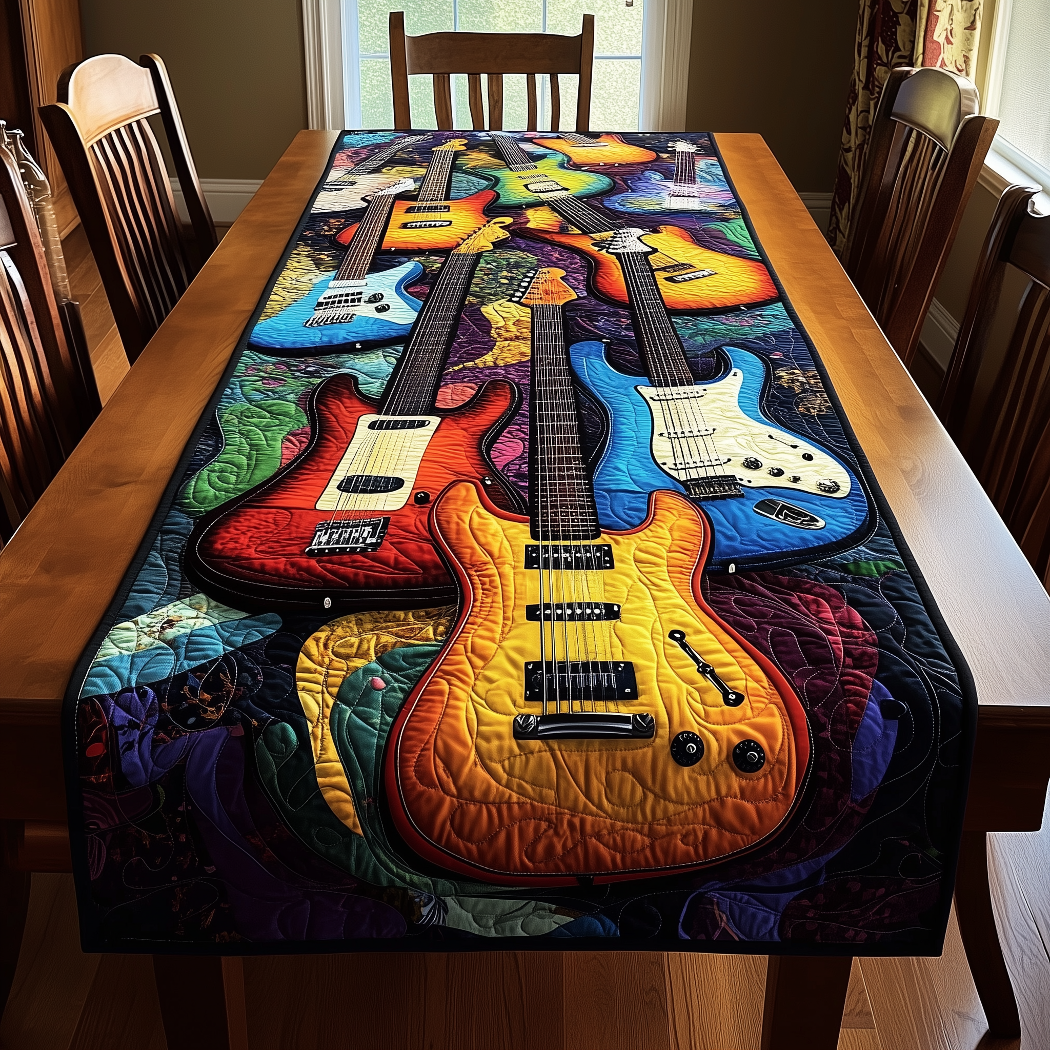 Swirl Guitar Quilted Table Runner Related Xmas Gifts For Guitar Lovers Players For Him-1
