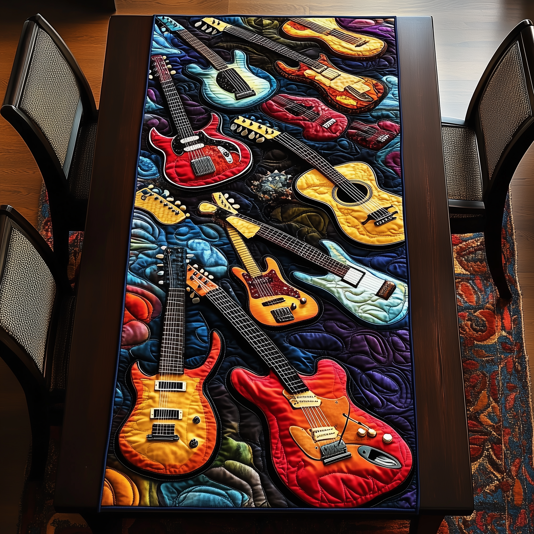 Swirl Guitar Quilted Table RunnerSecret Santa Christmas Themed Gifts For Guitarists-1