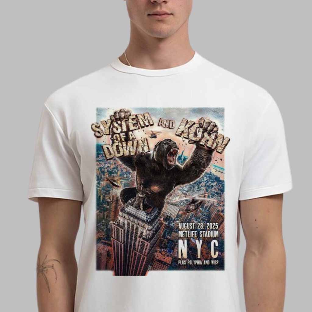 System Of A Down And Korn Poster For Show In New York City At Metlife Stadium On August 28 2025 King Kong Artwork T-Shirt Gifts For Brother-1 System Of A Down And Korn Poster For Show In New York City At Metlife Stadium On August 28 2025 King Kong Artwork T-Shirt Gifts For Brother-1