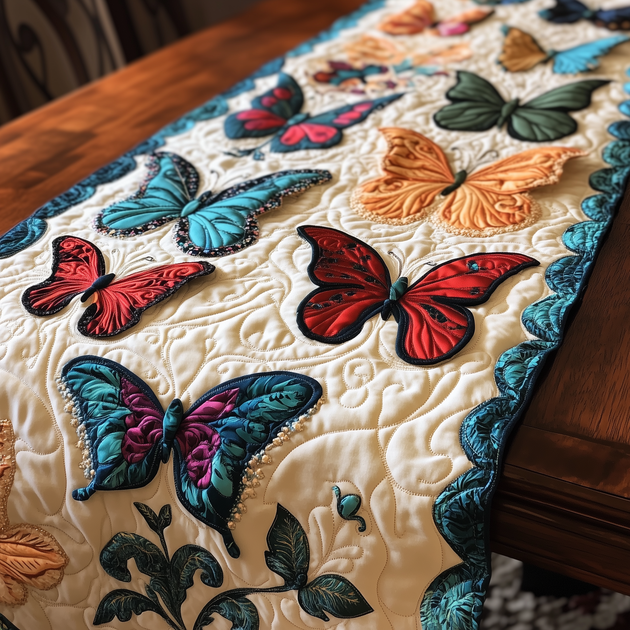 Teal Butterflies Quilted Table Runner Cute Modern Table Runner Gifts For Butterfly Lovers-1 Teal Butterflies Quilted Table Runner Cute Modern Table Runner Gifts For Butterfly Lovers-1