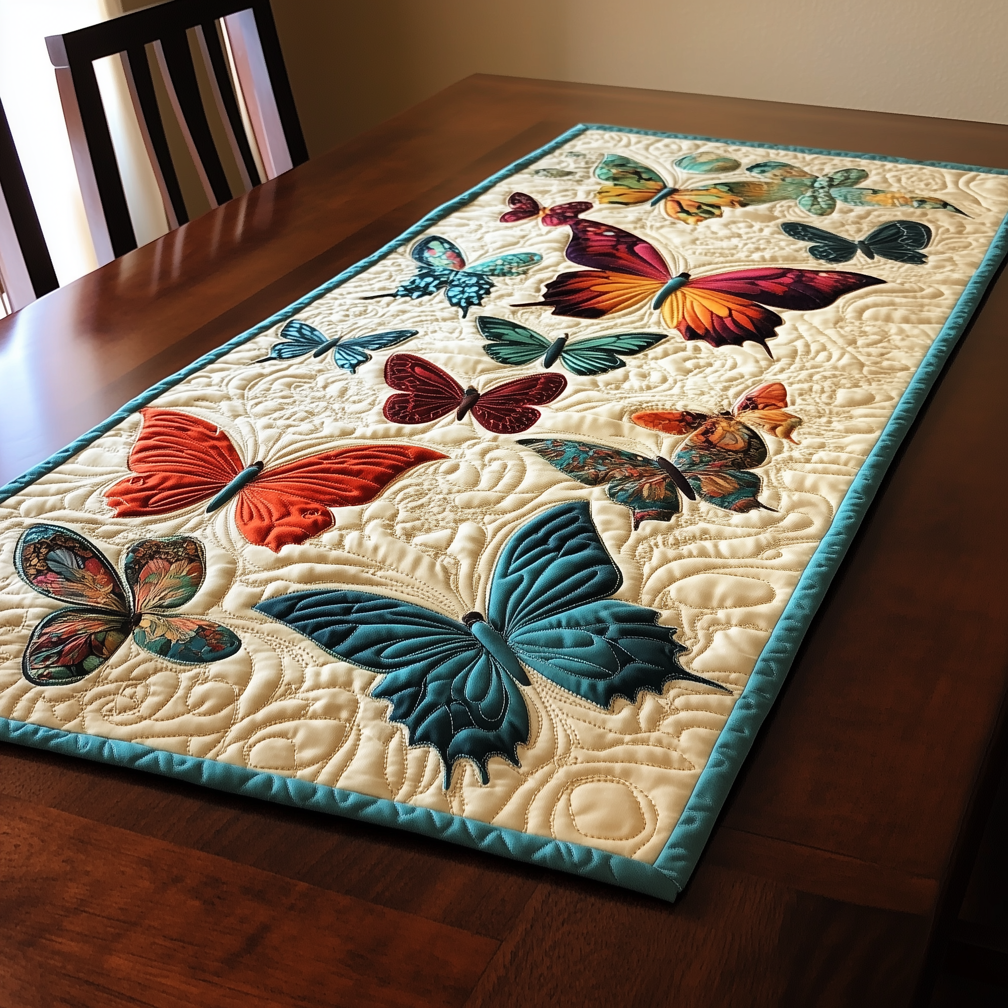 Teal Butterflies Quilted Table Runner Merchandise Butterfly Themed Gifts For Adults-1