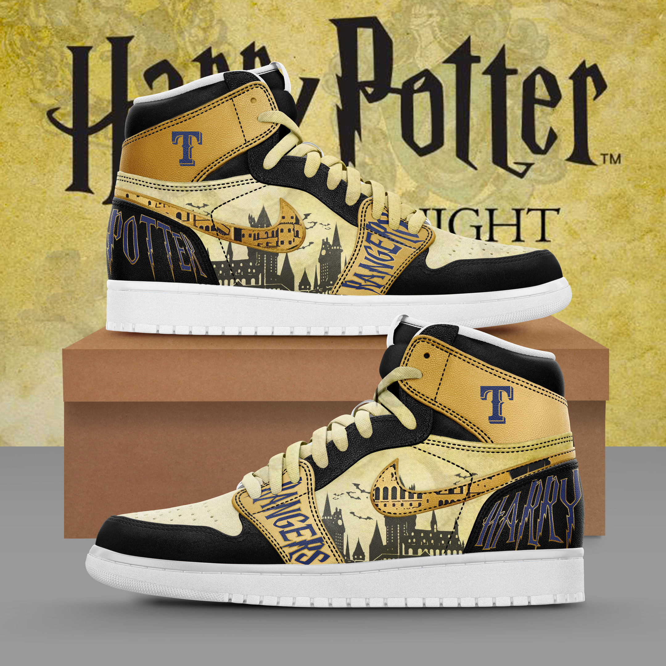 Texas Rangers X Harry Potter Aj1 Sneaker Collection Hogwarts Castle Best Harry Fans Merch-1