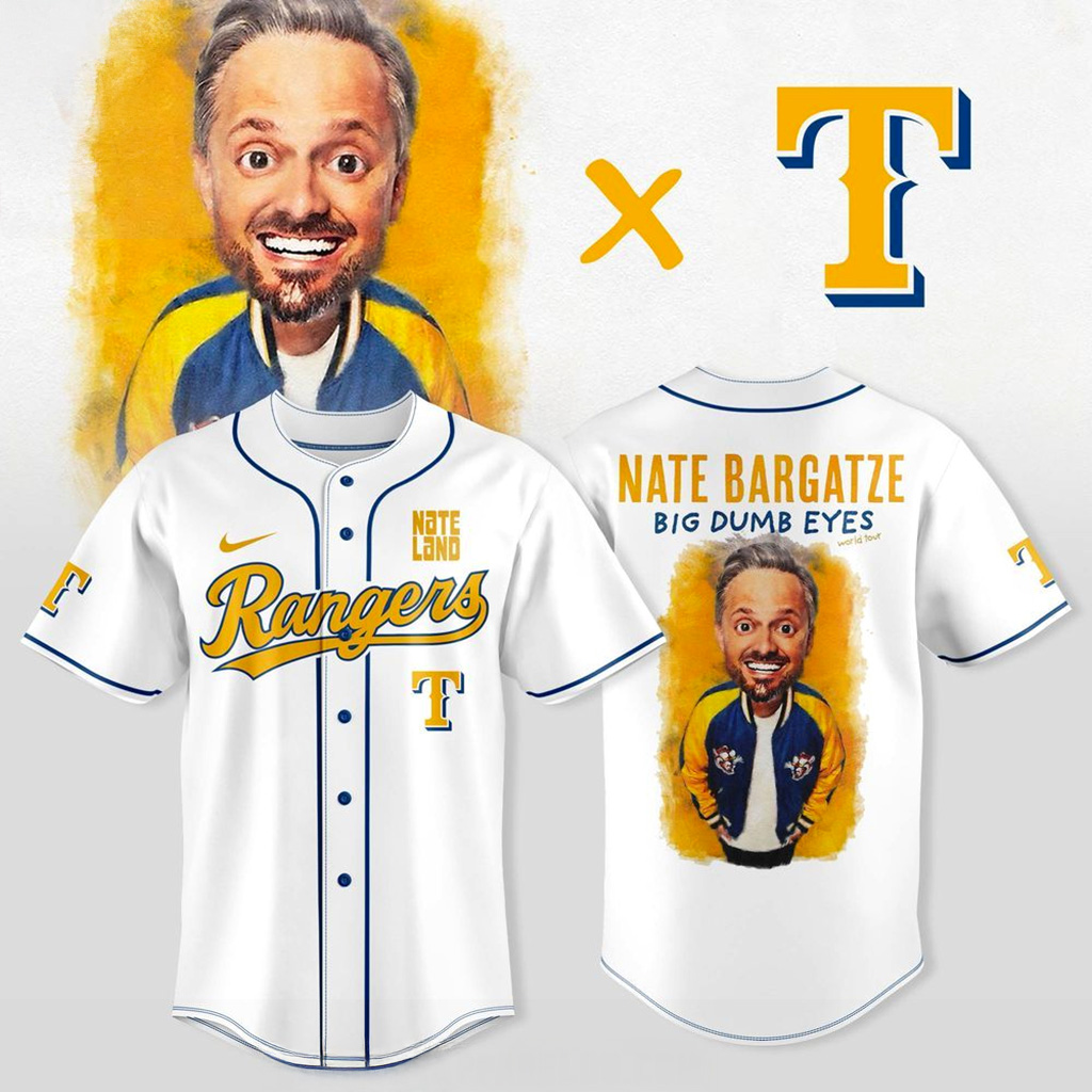 Texas Rangers X Nate Bargatze Big Dumb Eyes World Tour Jersey Texas Rangers Merch Fan Gifts-1
