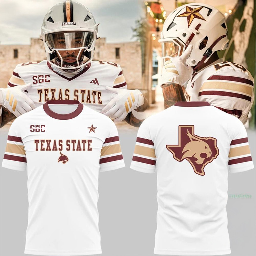 Texas State Bobcats Football 2025 New Uniform T-Shirt Bobcats Merch Gifts For Boyfriend-1 Texas State Bobcats Football 2025 New Uniform T-Shirt Bobcats Merch Gifts For Boyfriend-1