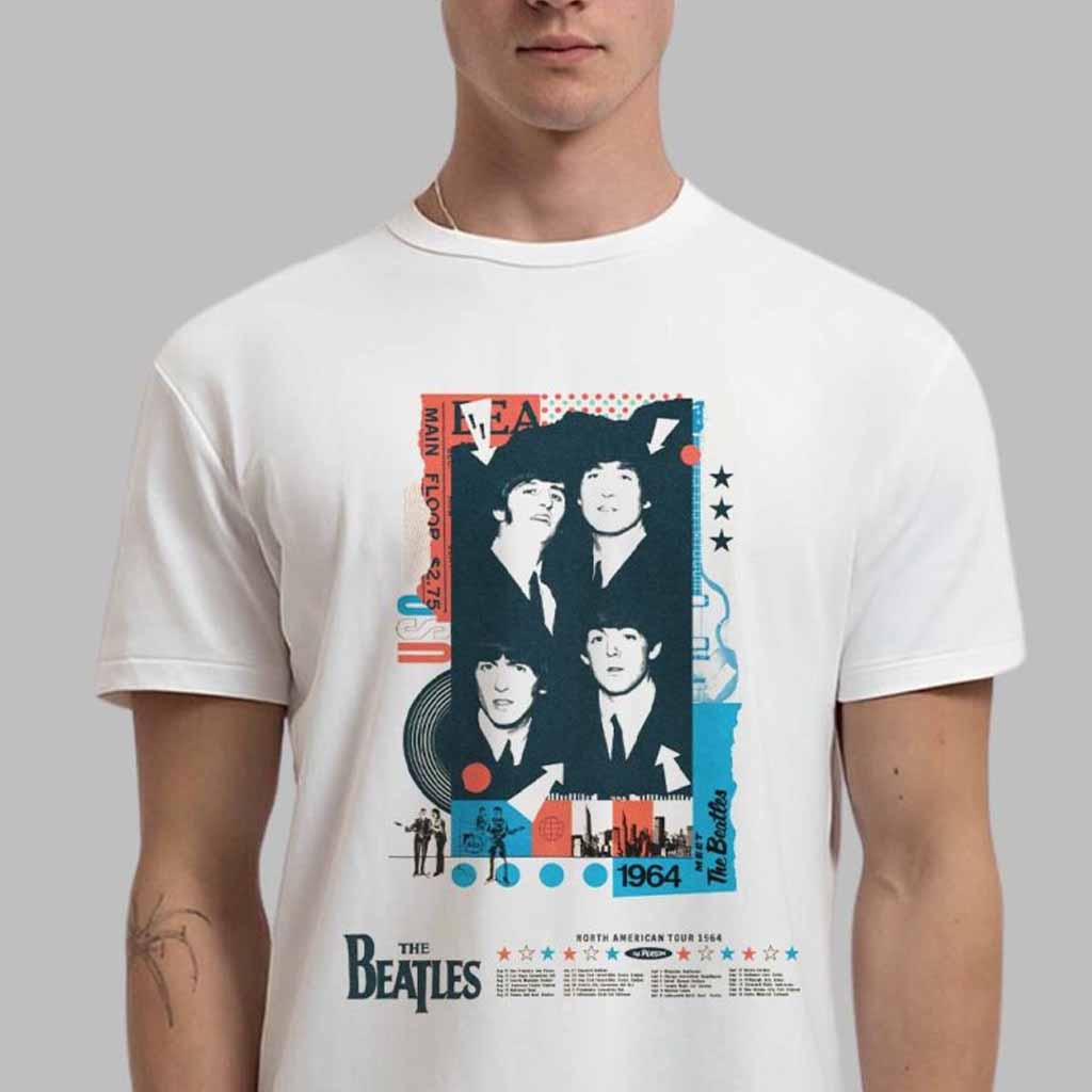 The Beatles Merch 60th Anniversary Poster The Beatles North American Tour 1964 T-Shirt Gifts For Rock Band Fans-1