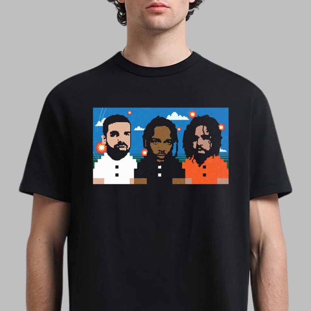 The Big Three Kendrick Lamar Drake And J Cole 8 Bit Style Art T-Shirt Birthday Gift For Husband-1