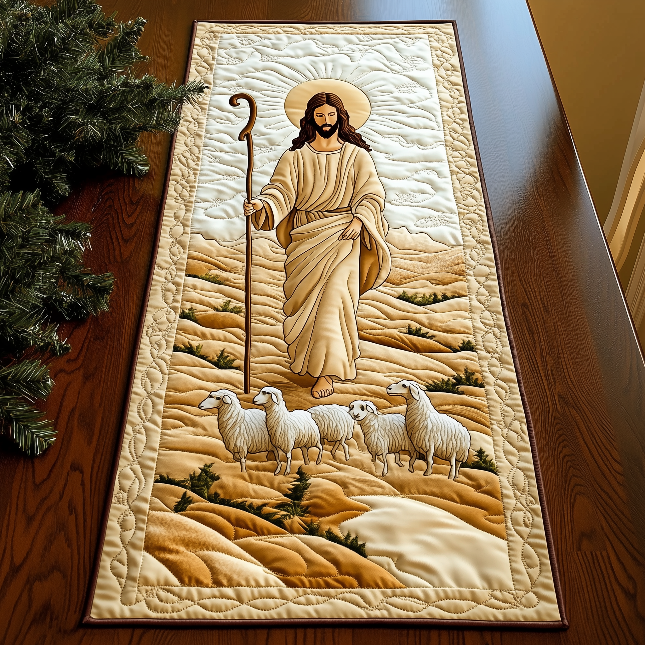 The Holy Shepherd Quilted Table Runner Dining Holiday Table Runner Best Christian Christmas Gifts For Him-1