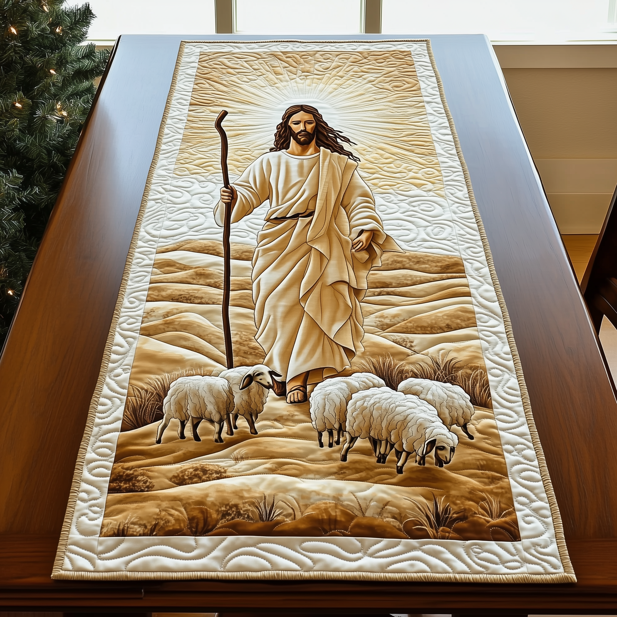 The Holy Shepherd Quilted Table Runner Dining Holiday Table Runner Best Christian Christmas Gifts-1 The Holy Shepherd Quilted Table Runner Dining Holiday Table Runner Best Christian Christmas Gifts-1