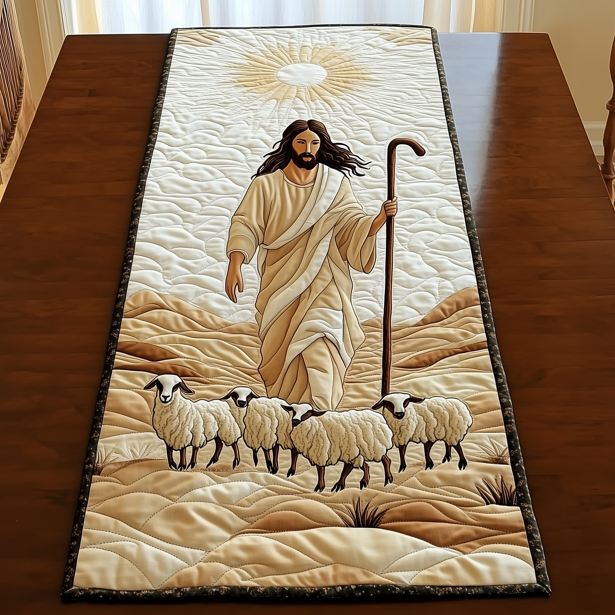 The Holy Shepherd Quilted Table Runner Dining Holiday Table Runner Christian Christmas Gifts For Dad-1 The Holy Shepherd Quilted Table Runner Dining Holiday Table Runner Christian Christmas Gifts For Dad-1