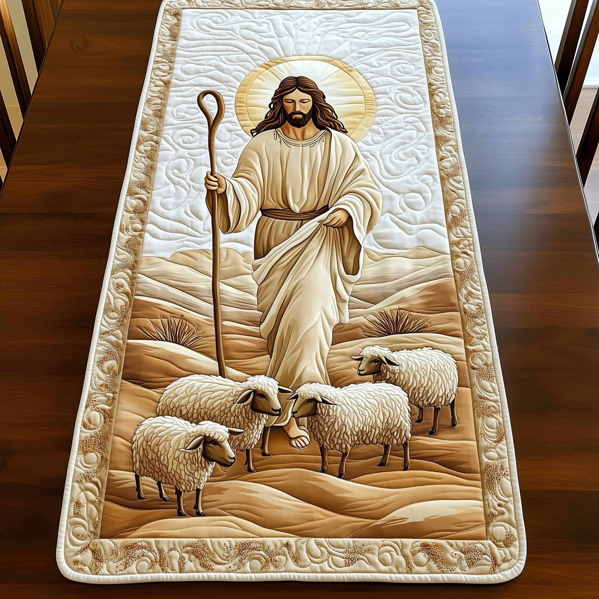 The Holy Shepherd Quilted Table Runner Dining Holiday Table Runner Christian Christmas Gifts For Men-1 The Holy Shepherd Quilted Table Runner Dining Holiday Table Runner Christian Christmas Gifts For Men-1
