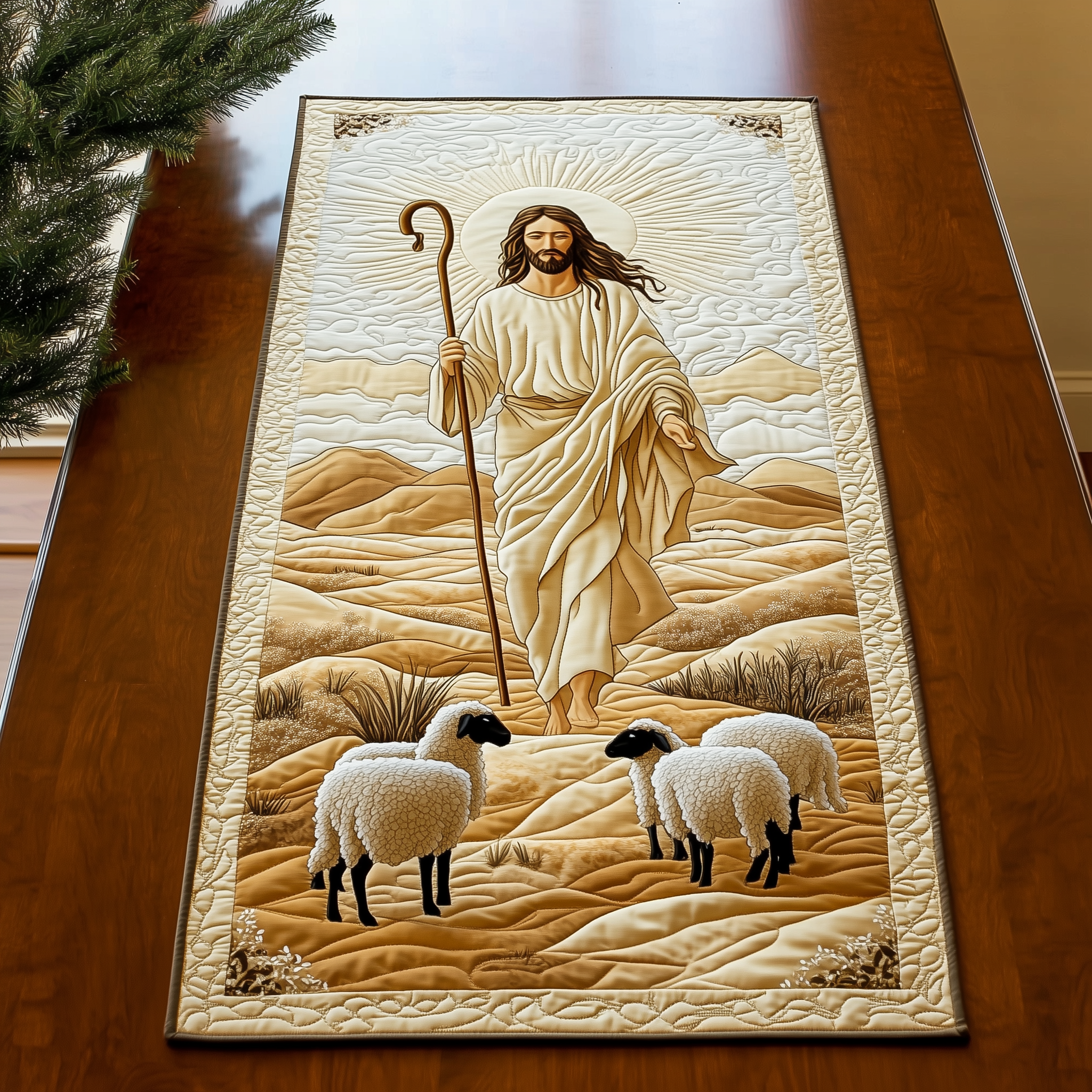The Holy Shepherd Quilted Table Runner Faith Christmas Gifts For Christian Couples-1 The Holy Shepherd Quilted Table Runner Faith Christmas Gifts For Christian Couples-1