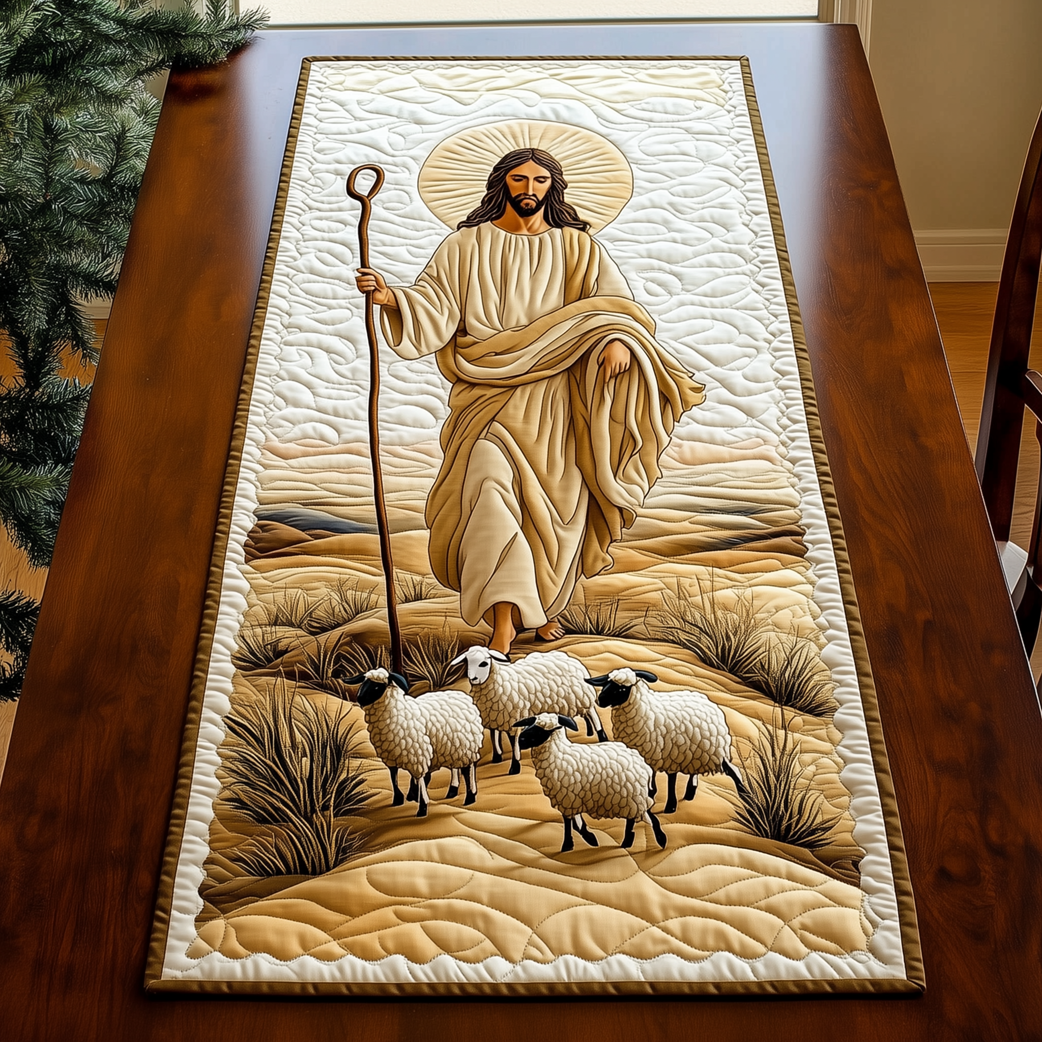 The Holy Shepherd Quilted Table Runner Holiday Table Runner Faith Based Christmas Gifts-1 The Holy Shepherd Quilted Table Runner Holiday Table Runner Faith Based Christmas Gifts-1