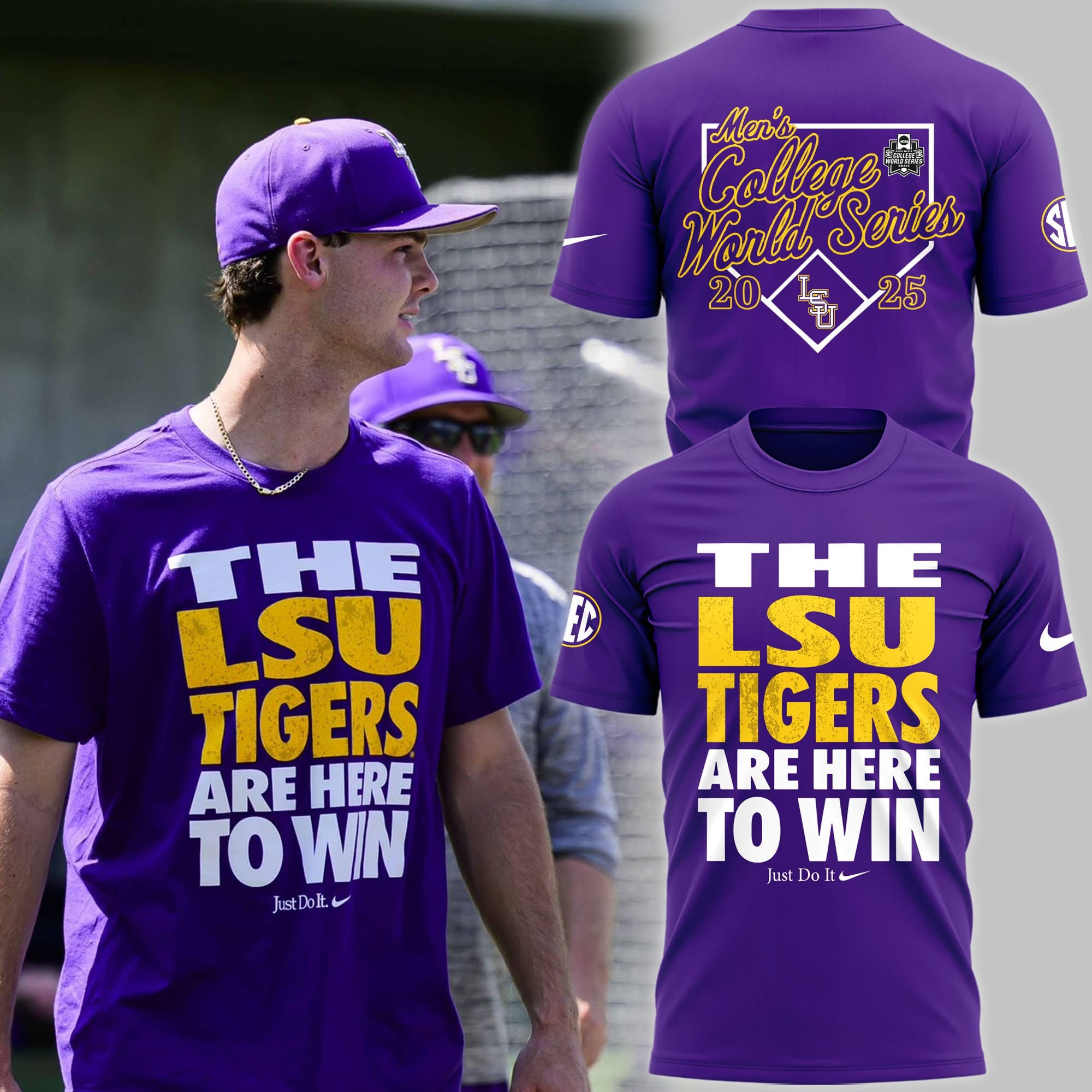 The LSU Tigers Are Here To Win Just Do It Shirt Men's College World Series 2025 Merch-1 The LSU Tigers Are Here To Win Just Do It Shirt Men's College World Series 2025 Merch-1