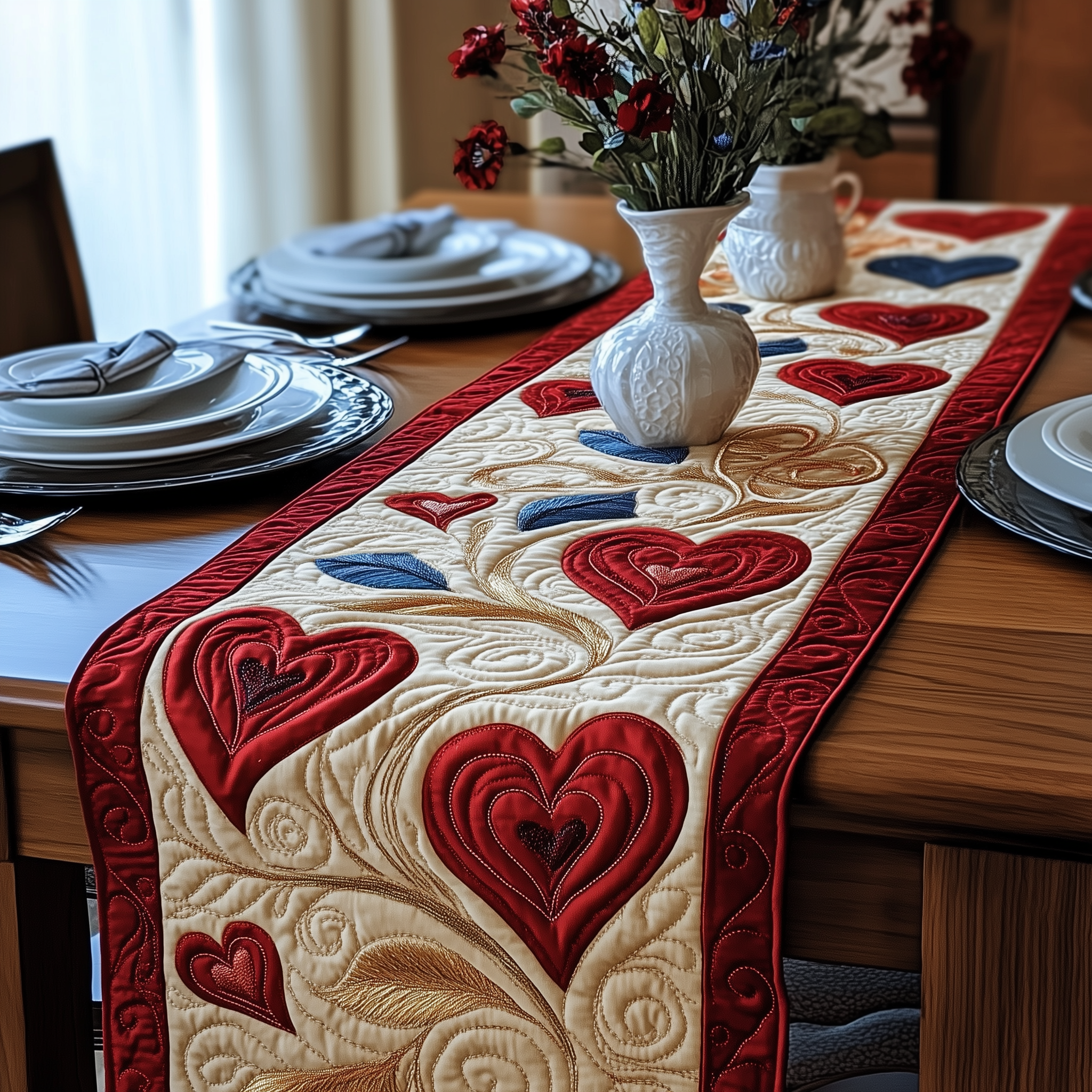 The Language of Flowers Quilted Table Runner Valentines Presents For Him-1 The Language of Flowers Quilted Table Runner Valentines Presents For Him-1