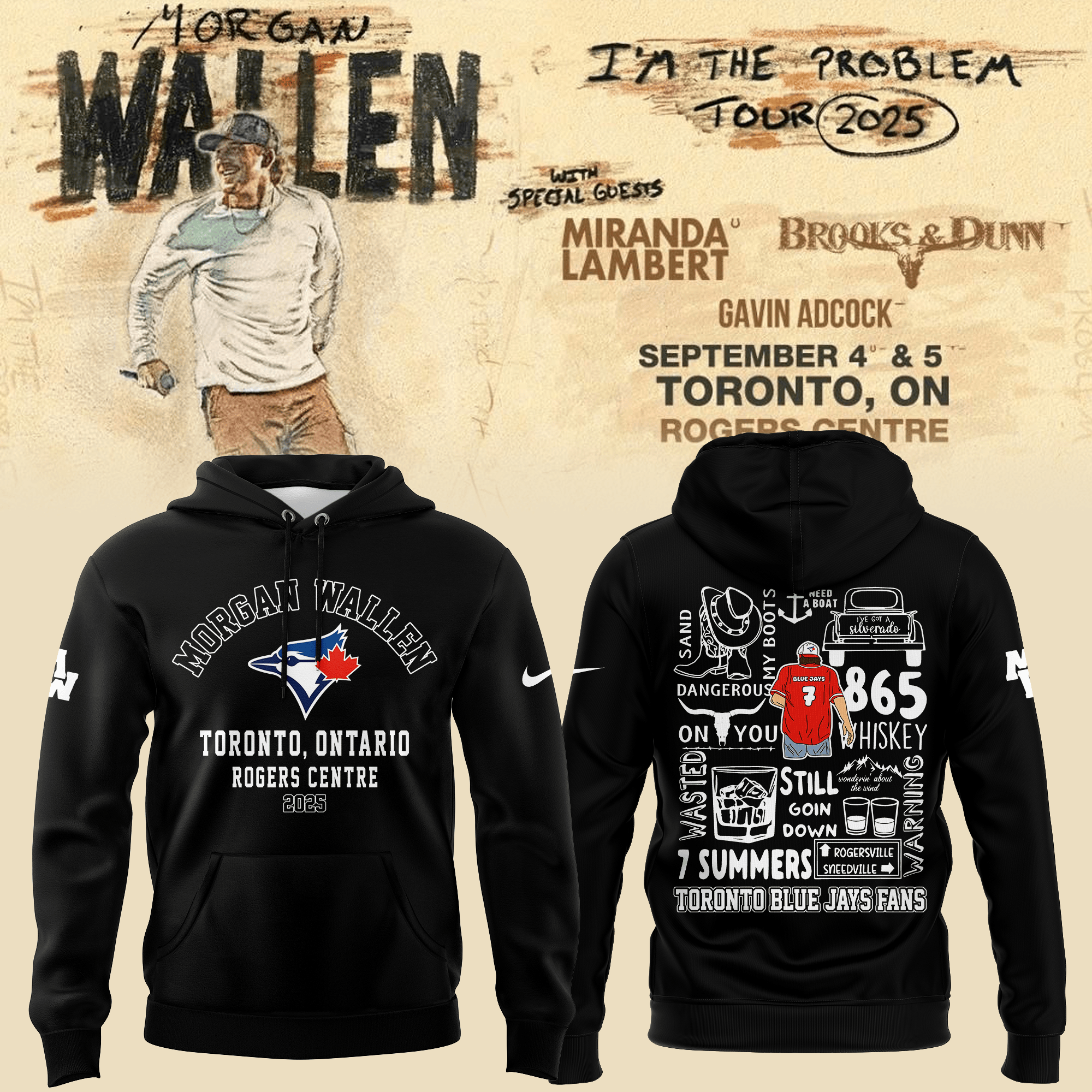 Toronto Blue Jays X Morgan Wallen Hoodie 7 Summers Toronto Blue Jays Music Fans Gifts-1