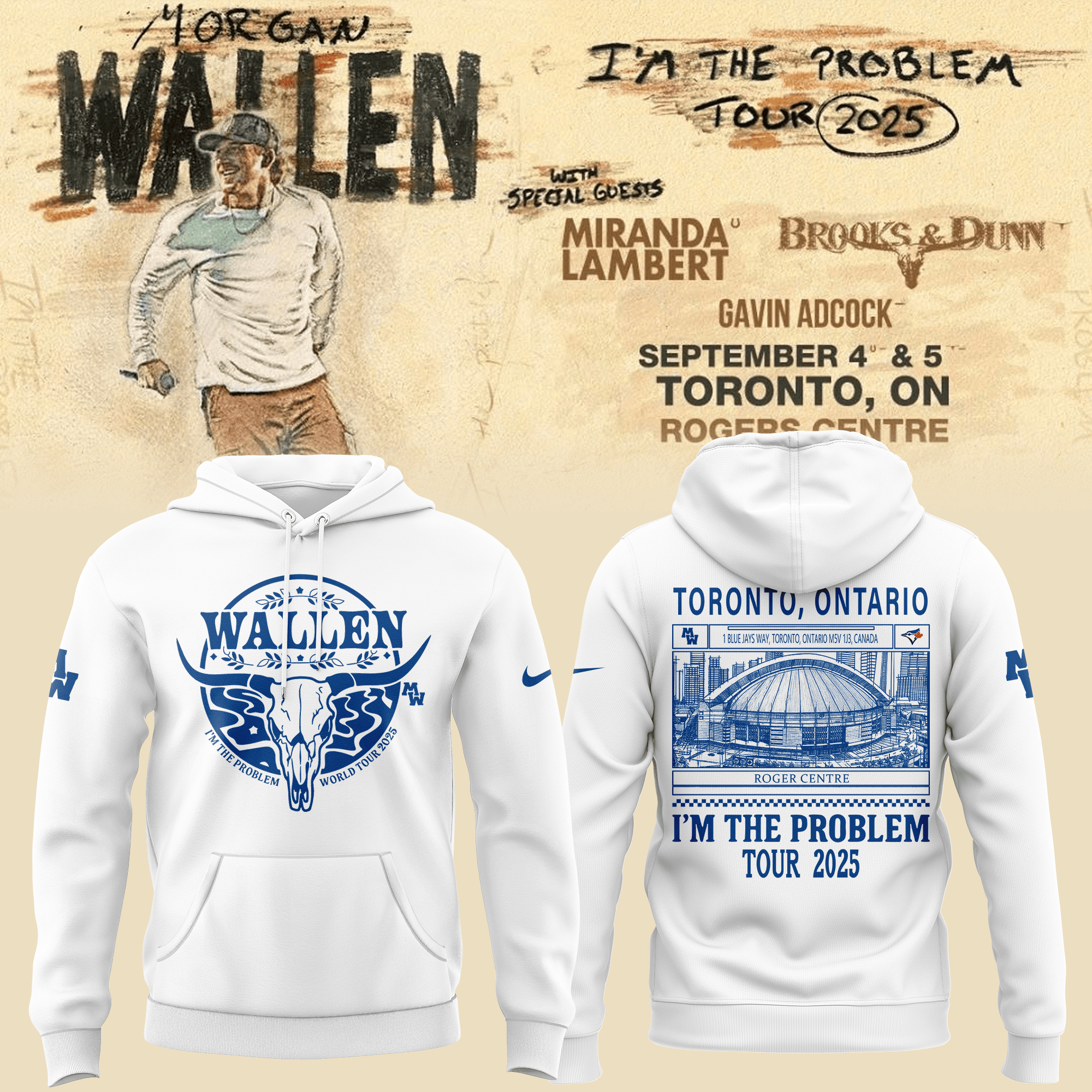 Toronto Blue Jays X Morgan Wallen Hoodie I'm The Problem Tour 2025 Baseball Fans Gifts-1
