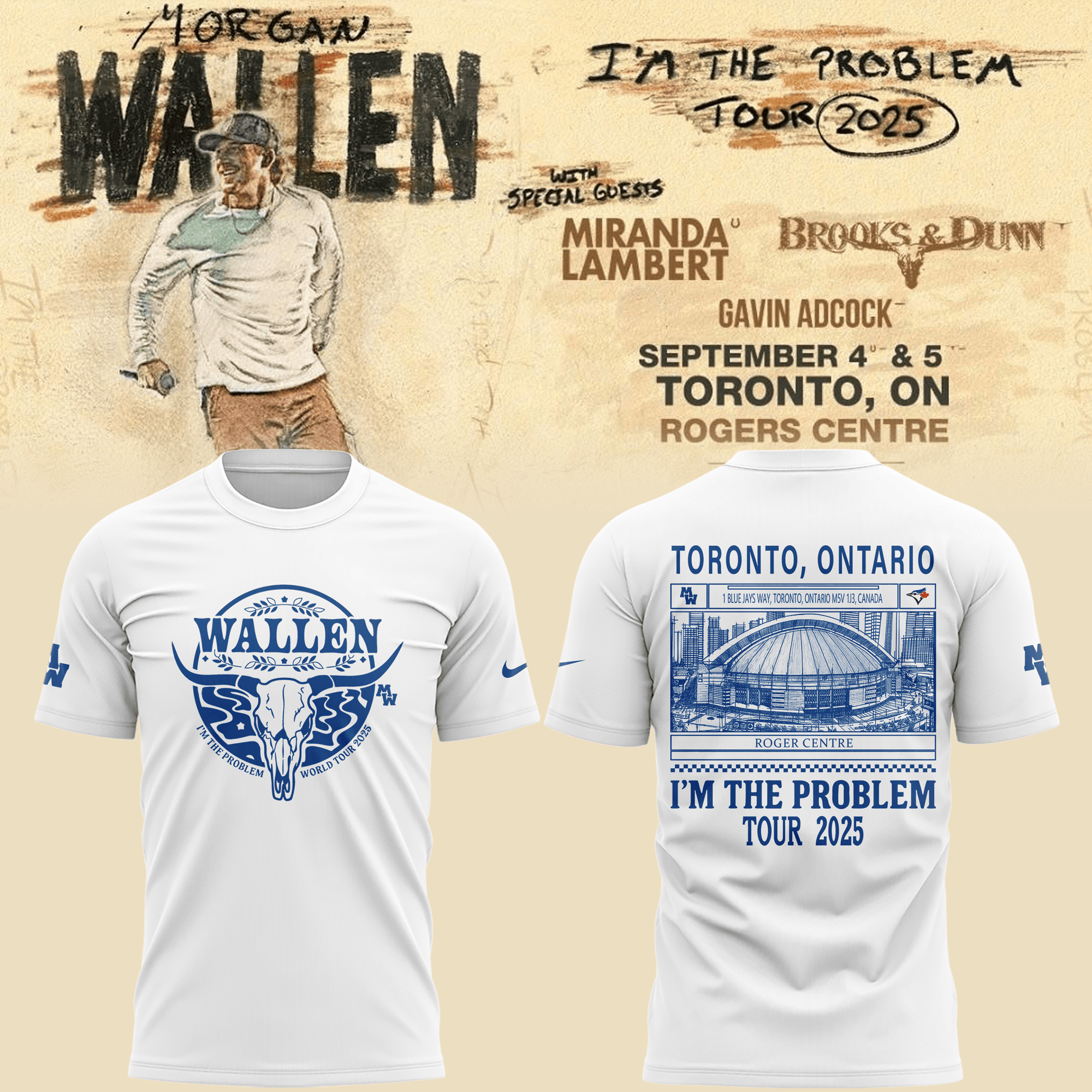 Toronto Blue Jays X Morgan Wallen T-Shirt I'm The Problem Tour 2025 Cool Baseball Gifts-1