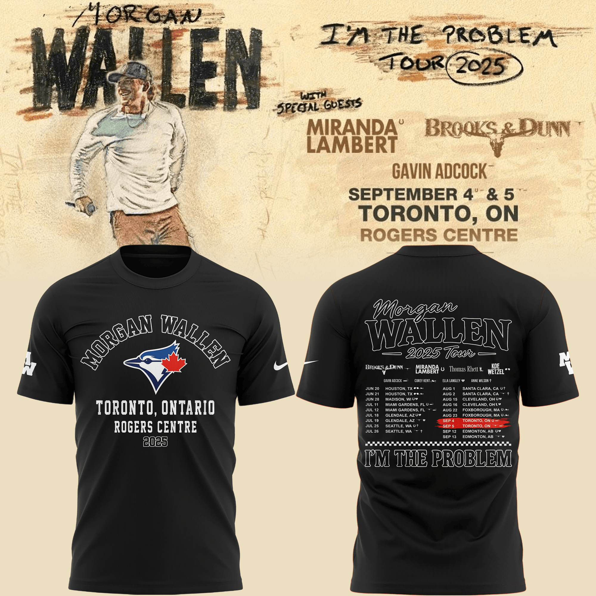 Toronto Blue Jays X Morgan Wallen T-Shirt I'm The Problem Tour Gifts For Morgan Wallen Fans-1 Toronto Blue Jays X Morgan Wallen T-Shirt I'm The Problem Tour Gifts For Morgan Wallen Fans-1