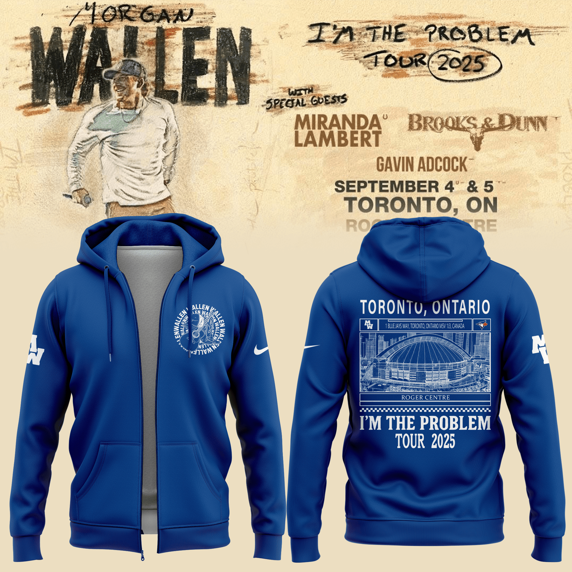 Toronto Blue Jays X Morgan Wallen Zip Hoodie I'm The Problem Tour 2025 Cool Enthusiasts Gifts-1 Toronto Blue Jays X Morgan Wallen Zip Hoodie I'm The Problem Tour 2025 Cool Enthusiasts Gifts-1