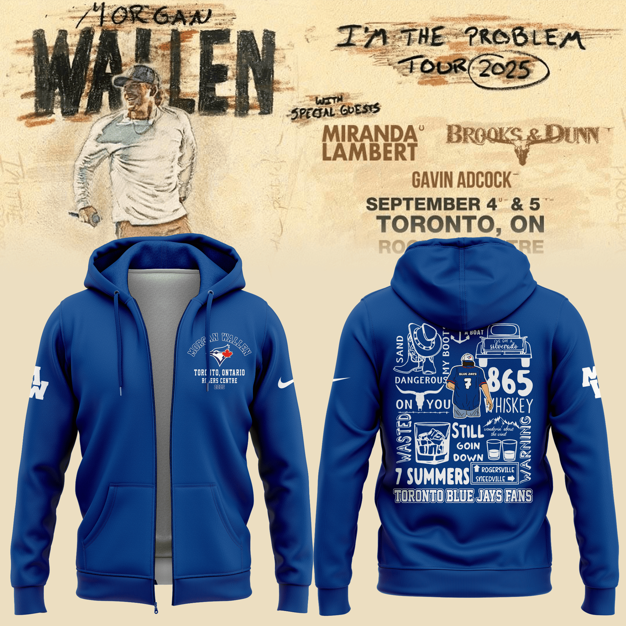 Toronto Blue Jays X Morgan Wallen Zip Hoodie Still Goin Down 7 Summers 2025 Tour Merch Ideas-1