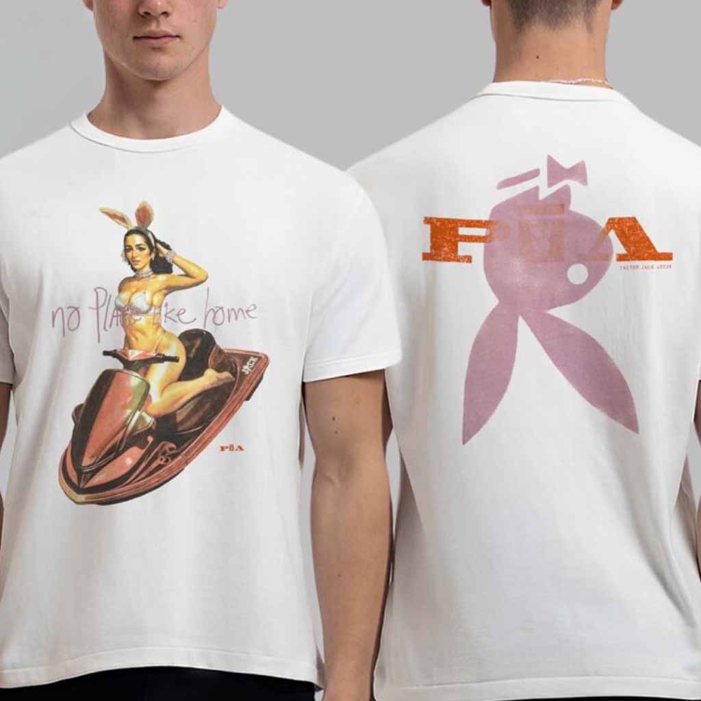 Travis Scott CJ X Playboy Vegas No Place Like Home Bunny Girl Art T-Shirt Gifts For Music Enthusiasts-1