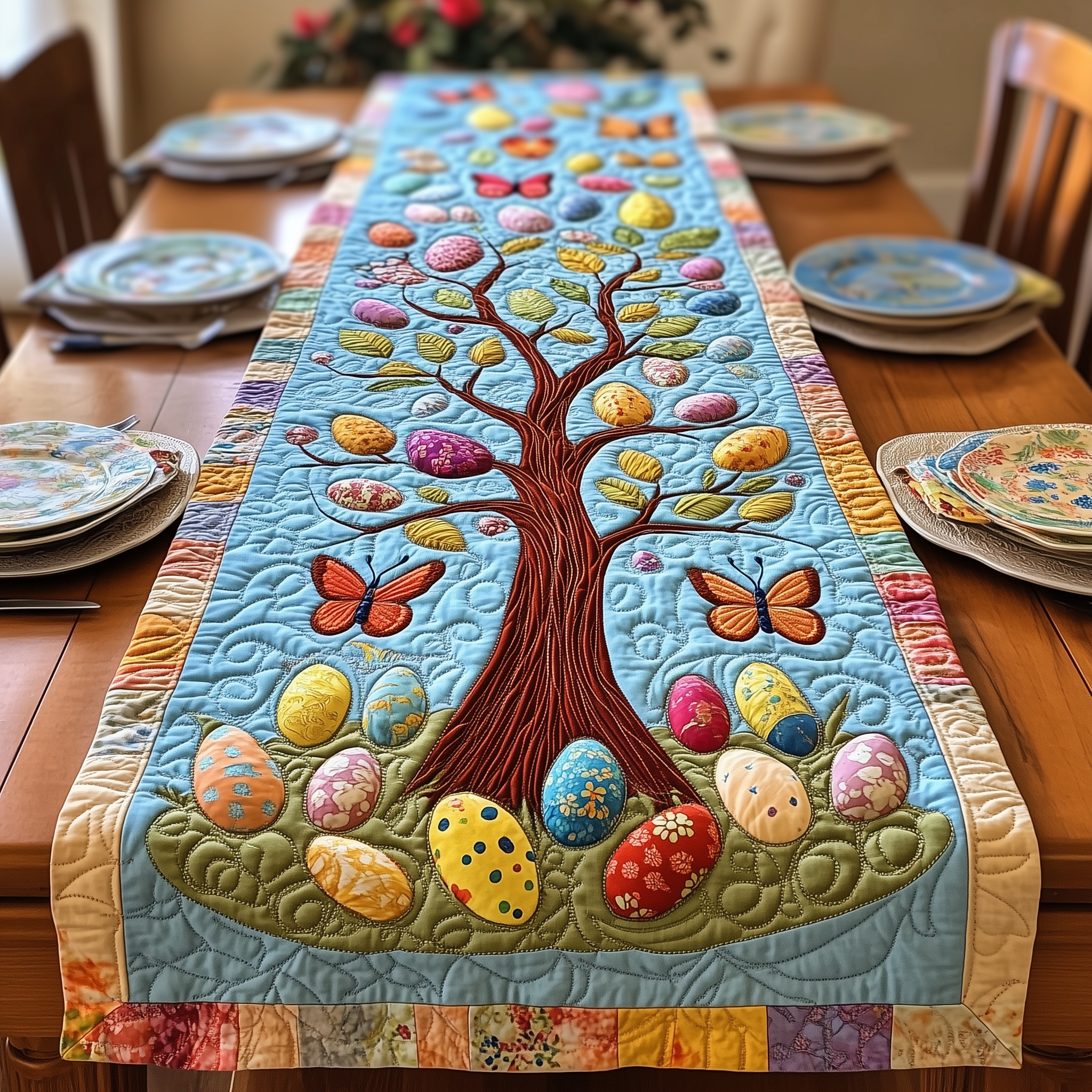 Tree Of Eggs Quilted Table Runner Best Valentine Day Gifts-1 Tree Of Eggs Quilted Table Runner Best Valentine Day Gifts-1