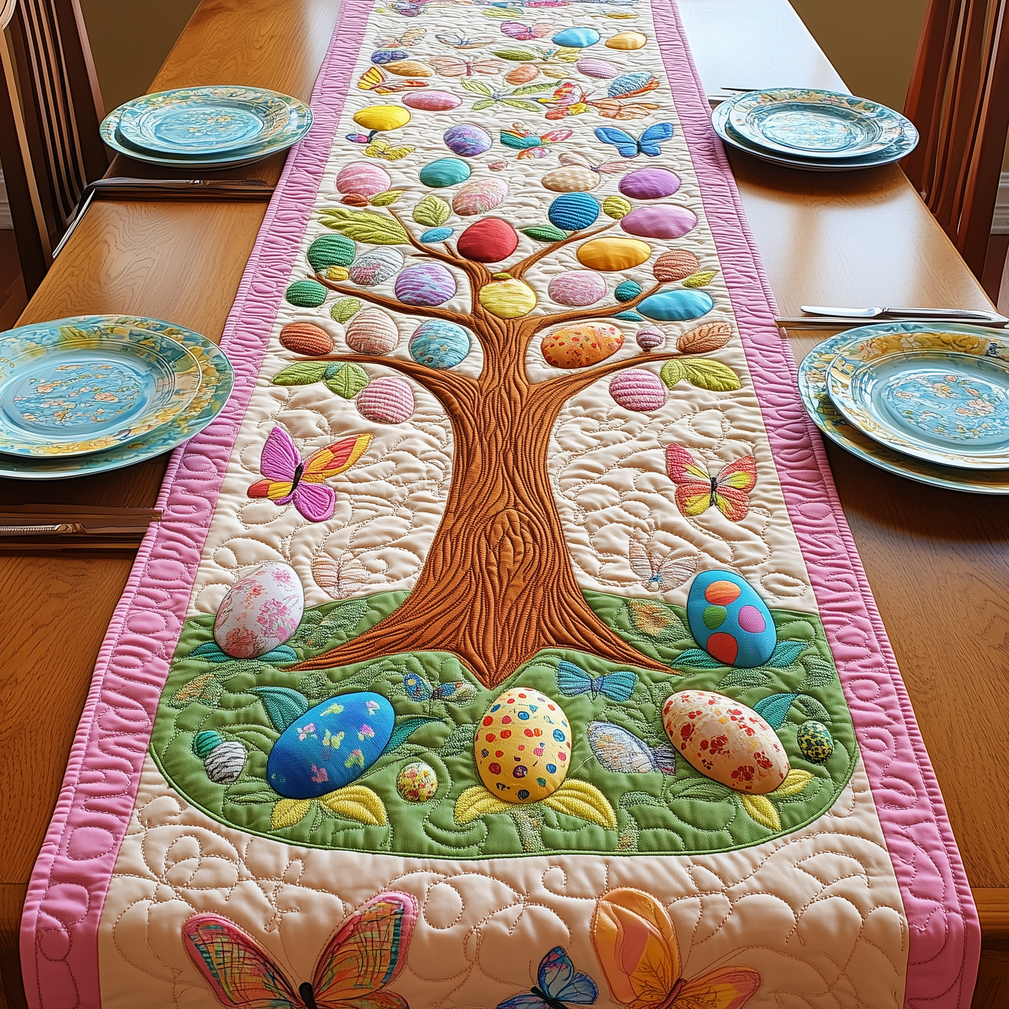 Tree Of Eggs Quilted Table Runner Valentine Day Gifts For Friends-1 Tree Of Eggs Quilted Table Runner Valentine Day Gifts For Friends-1