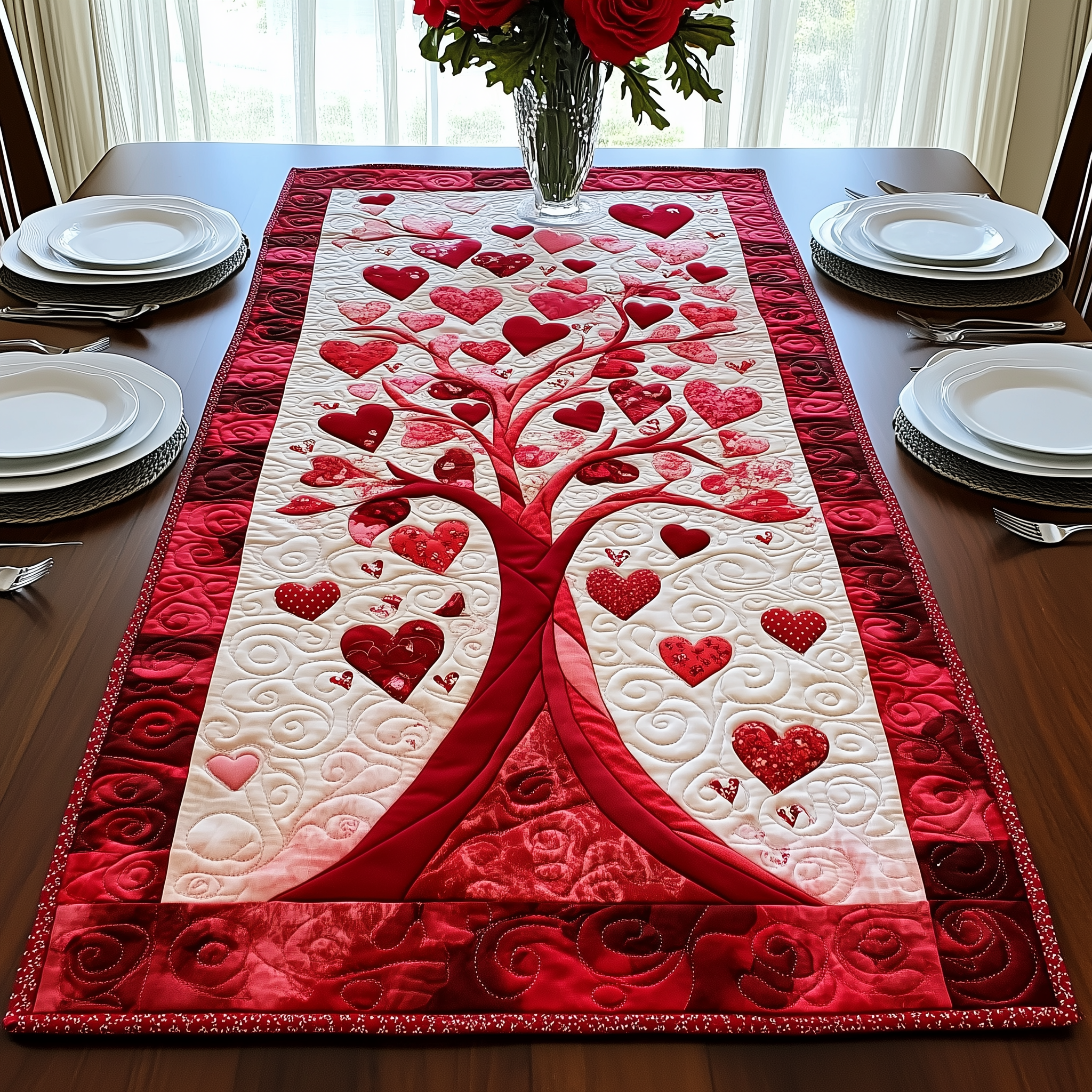 Tree Of Love Quilted Table Runner Good Family Valentine Day Gifts-1 Tree Of Love Quilted Table Runner Good Family Valentine Day Gifts-1