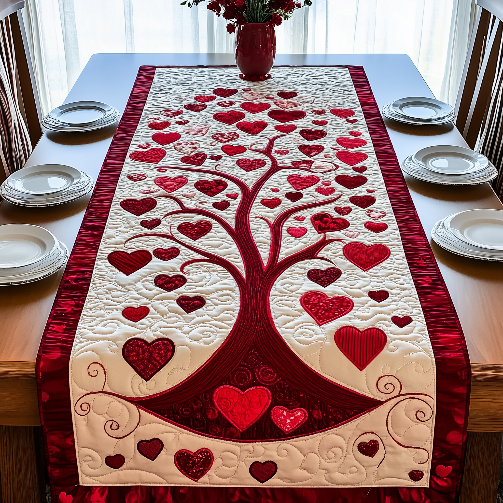 Tree Of Love Quilted Table Runner Good Family Valentine Day Present-1 Tree Of Love Quilted Table Runner Good Family Valentine Day Present-1