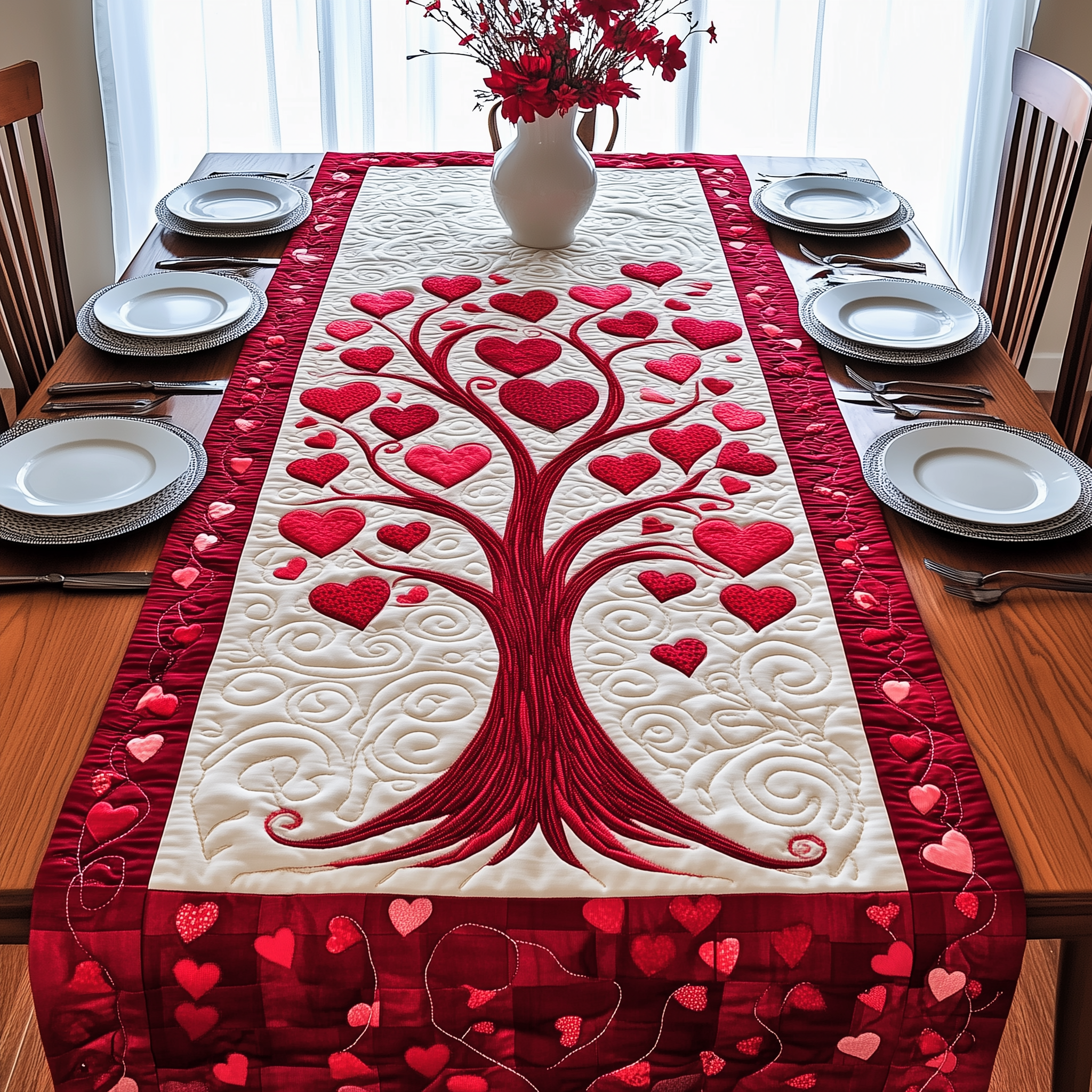 Tree Of Love Quilted Table Runner Mother In Law Valentine Day Gift-1 Tree Of Love Quilted Table Runner Mother In Law Valentine Day Gift-1