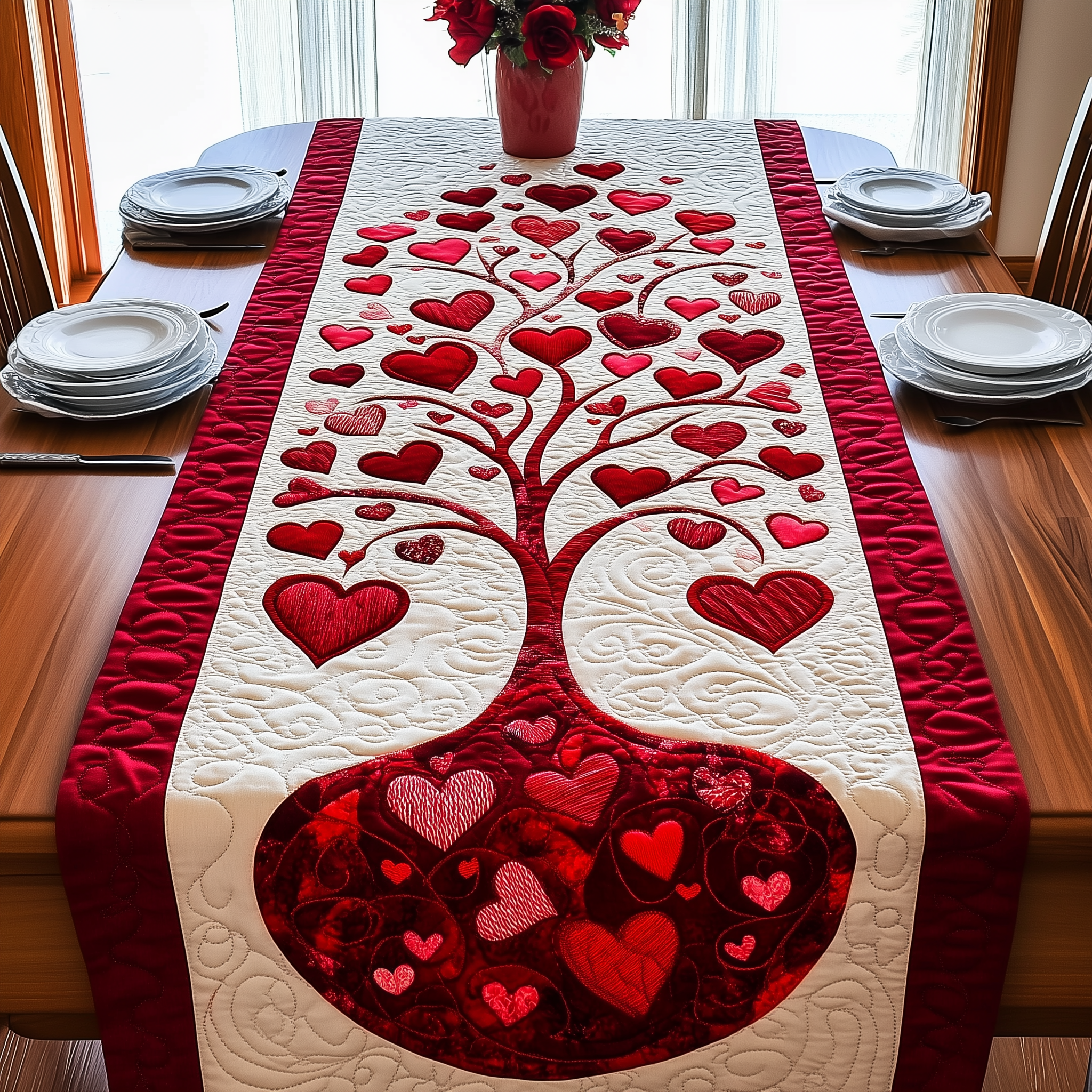 Tree Of Love Quilted Table Runner Valentine Day Gift For A Daughter In Law-1 Tree Of Love Quilted Table Runner Valentine Day Gift For A Daughter In Law-1