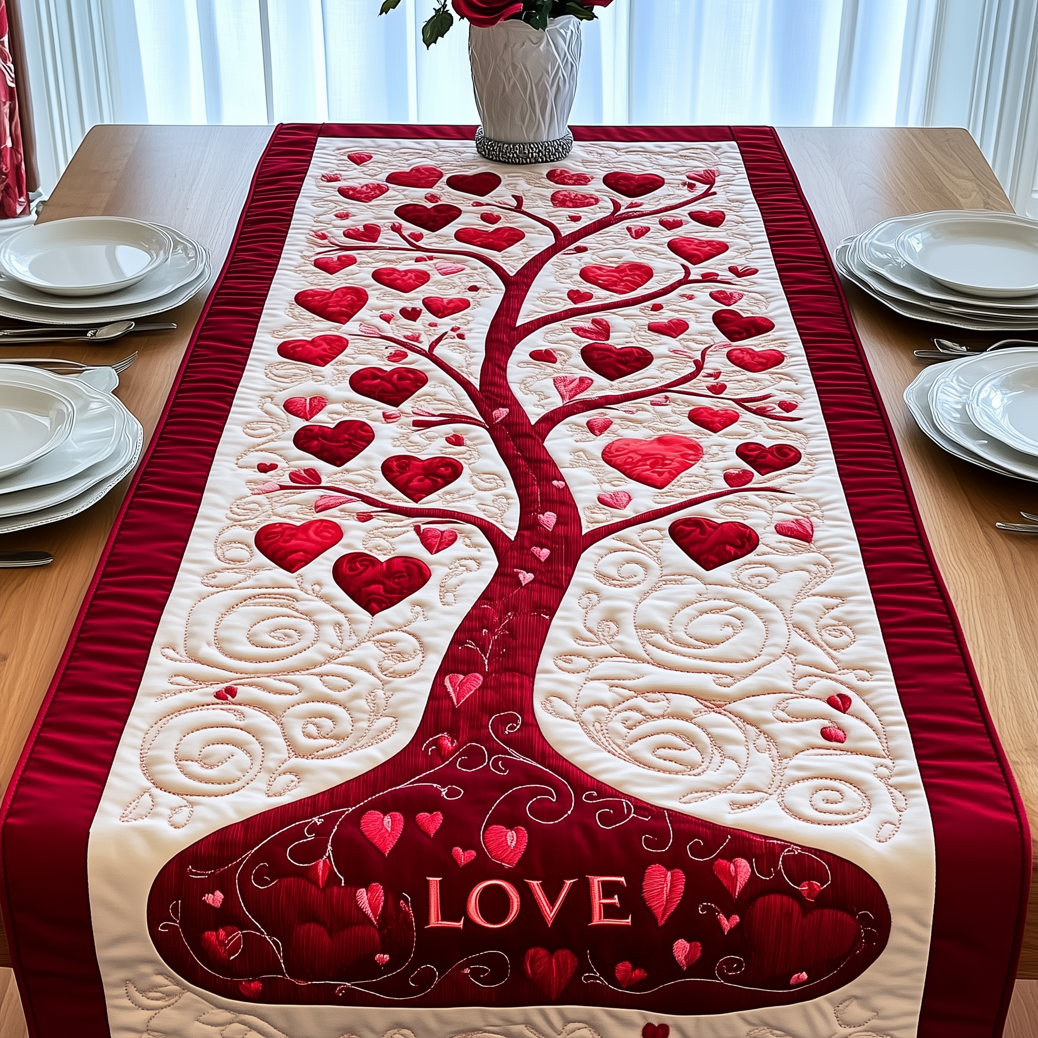 Tree Of Love Quilted Table Runner Valentine Day Gift For Daughter In Law-1 Tree Of Love Quilted Table Runner Valentine Day Gift For Daughter In Law-1