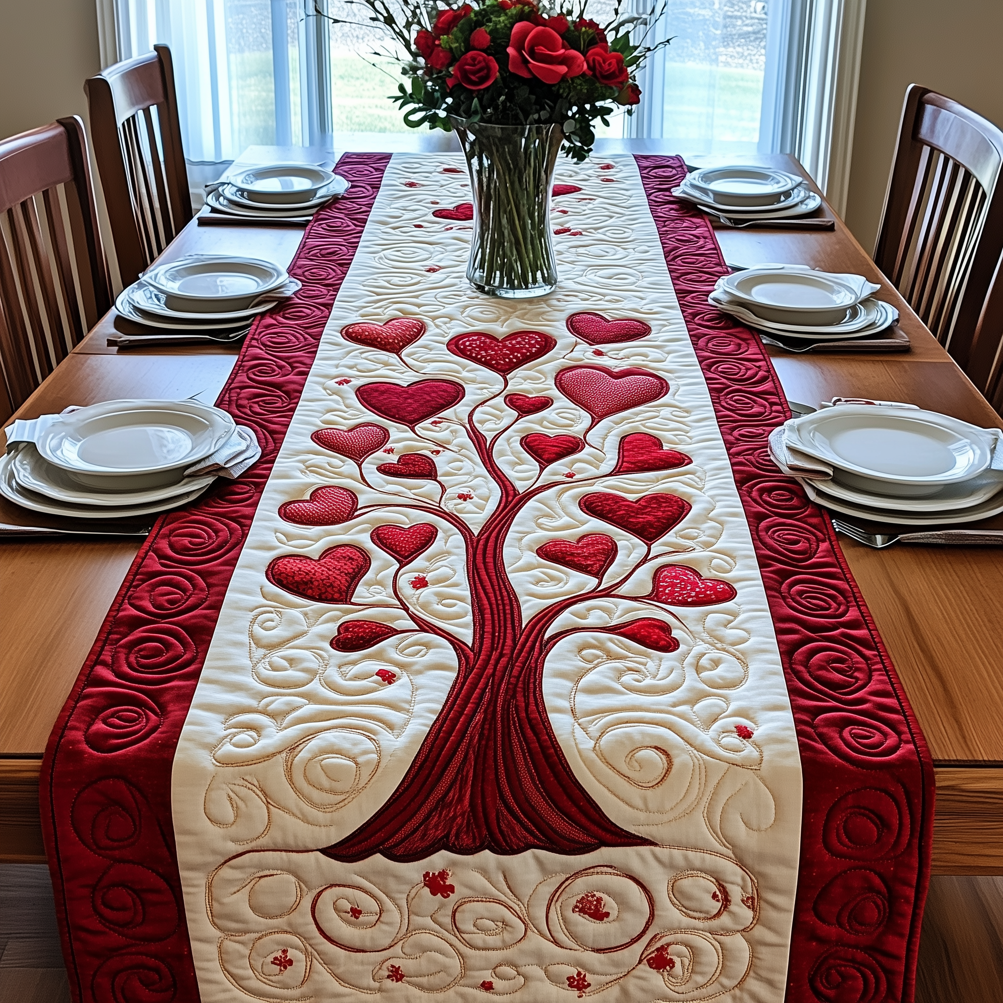 Tree Of Love Quilted Table Runner Valentine Day Gifts For Sister In Law-1